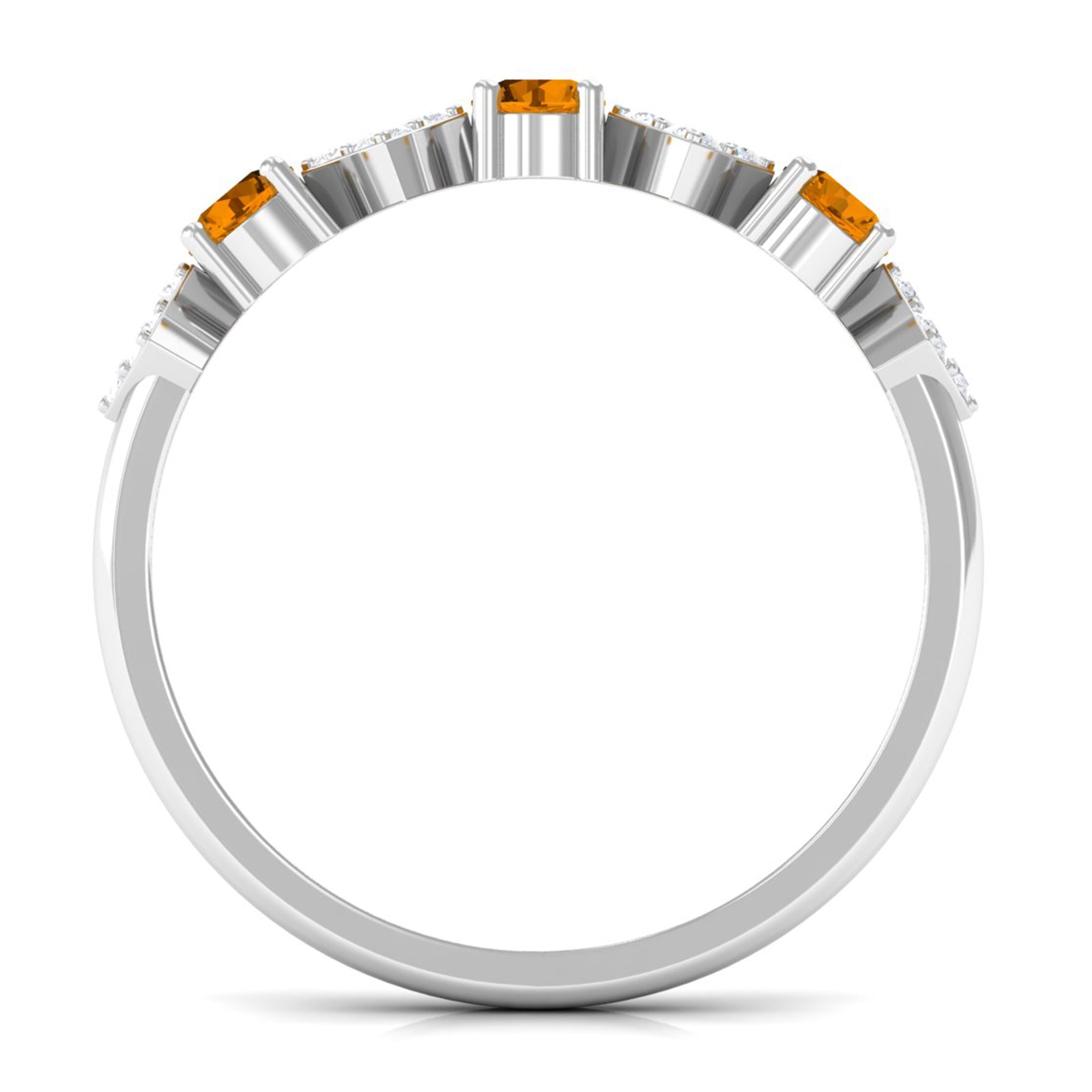 Natural Citrine and Diamond Half Eternity Band Ring