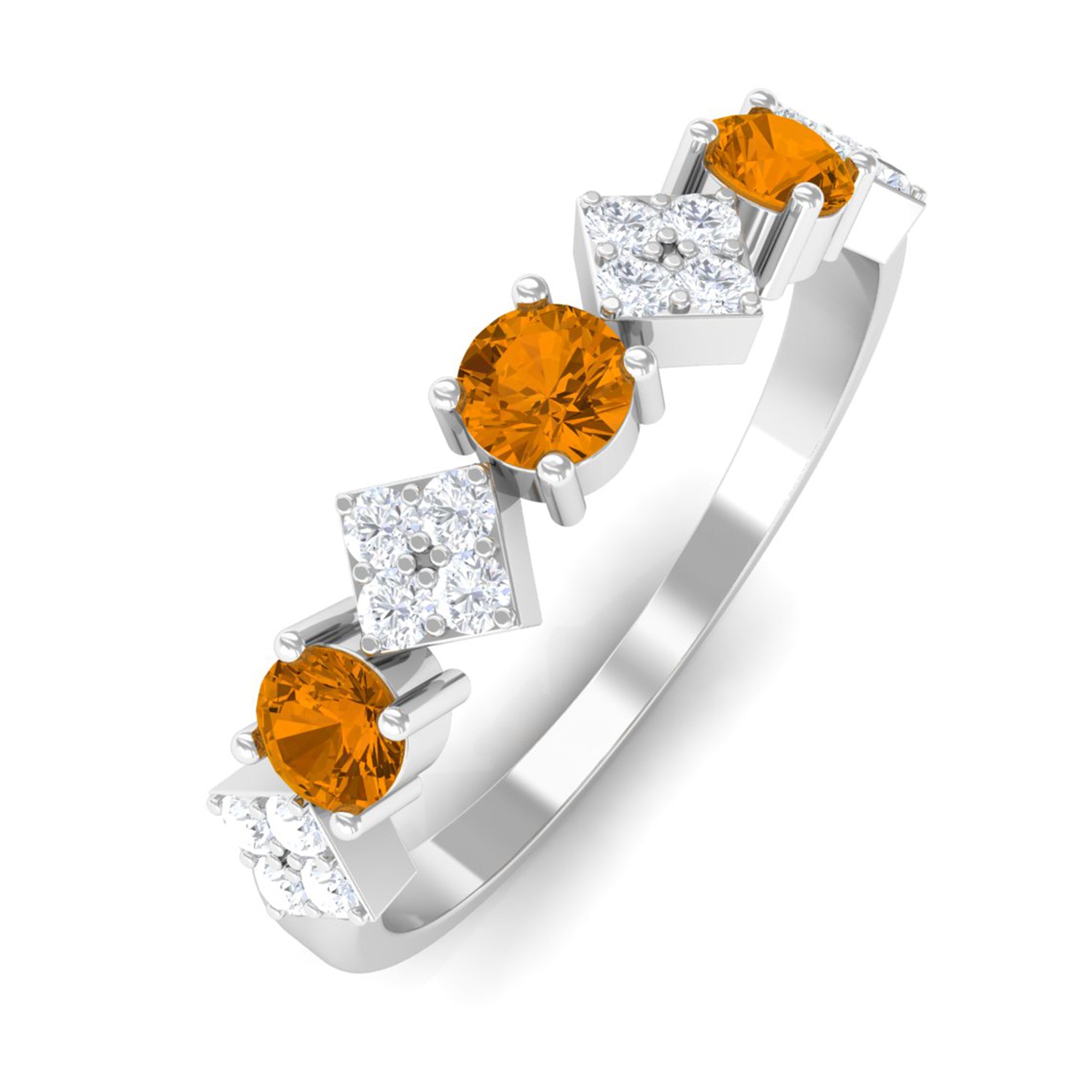 Natural Citrine and Diamond Half Eternity Band Ring