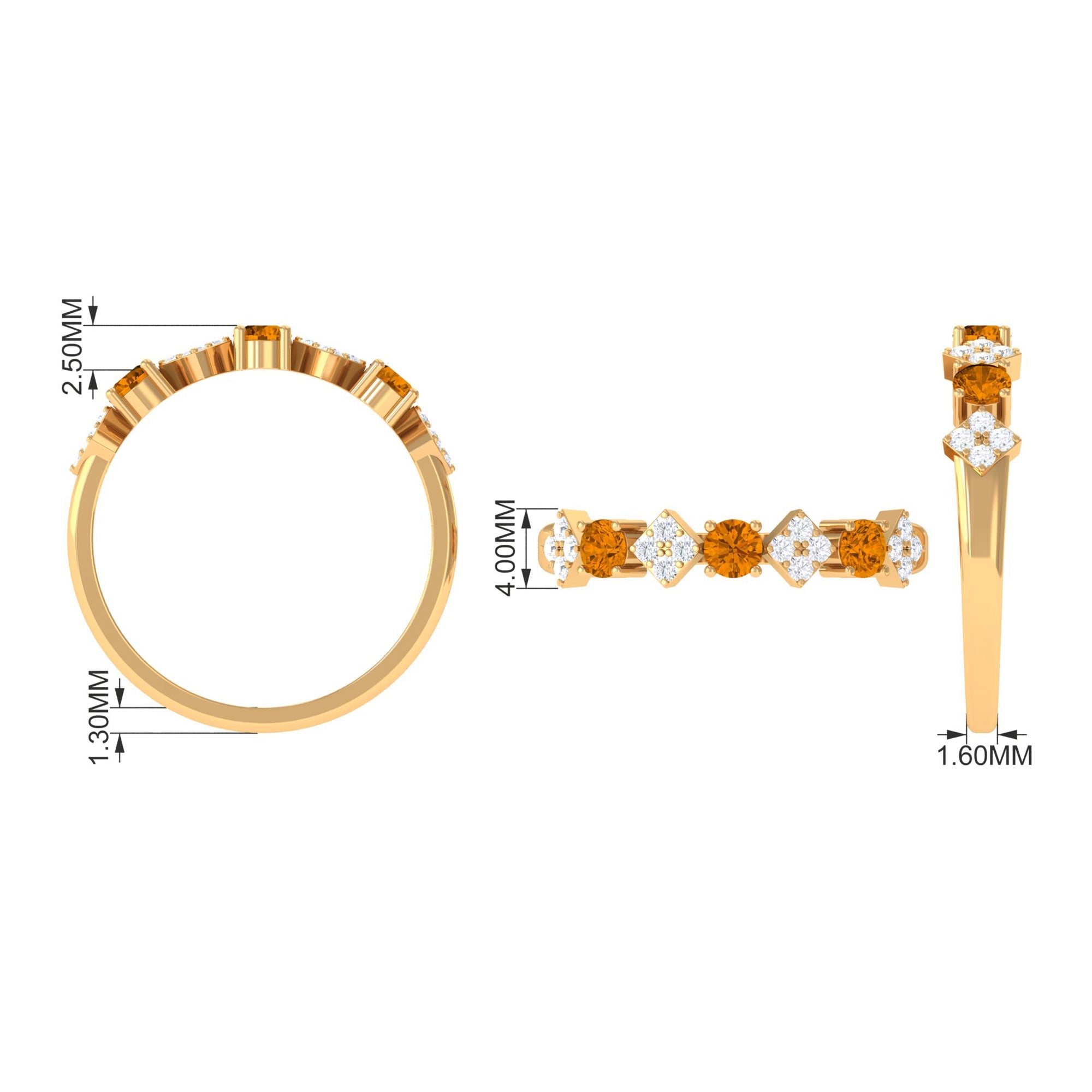 Natural Citrine and Diamond Half Eternity Band Ring