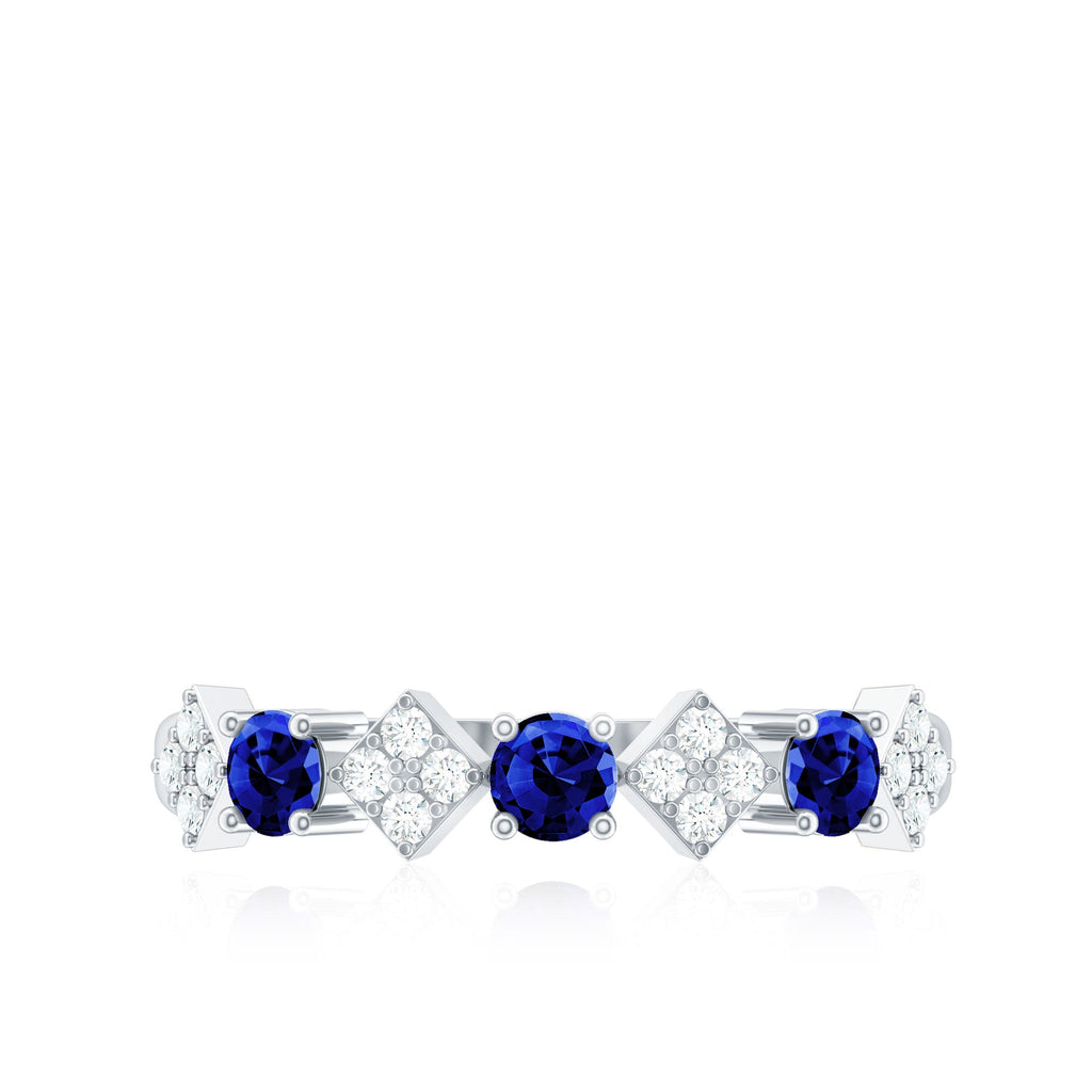 Certified Lab Grown Blue Sapphire Diamond Half Eternity Ring for Women