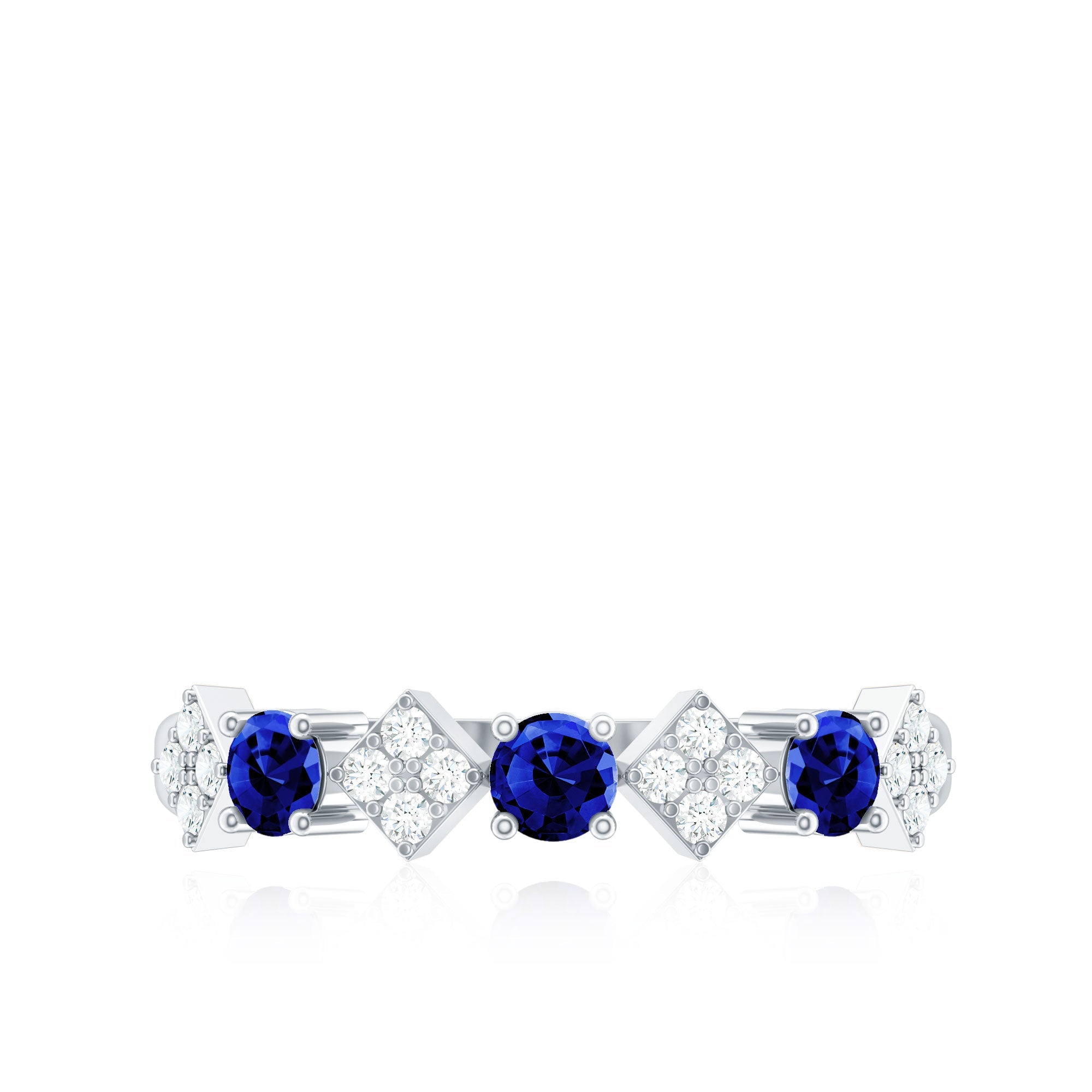 Certified Lab Grown Blue Sapphire Diamond Half Eternity Ring for Women