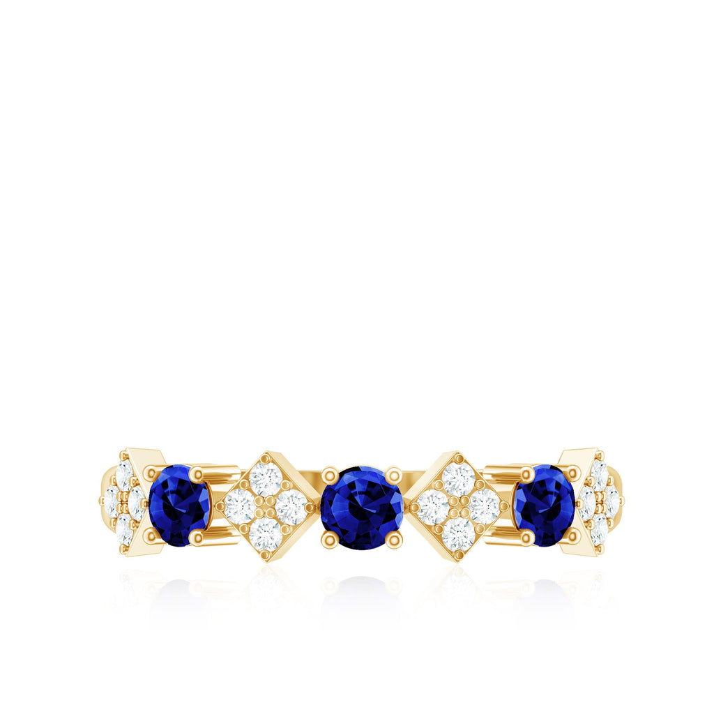 Certified Lab Grown Blue Sapphire Diamond Half Eternity Ring for Women