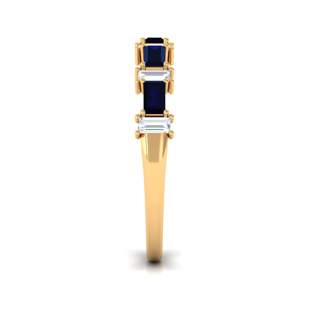Certified Baguette Cut Lab Created Blue Sapphire and Diamond Half Eternity Band