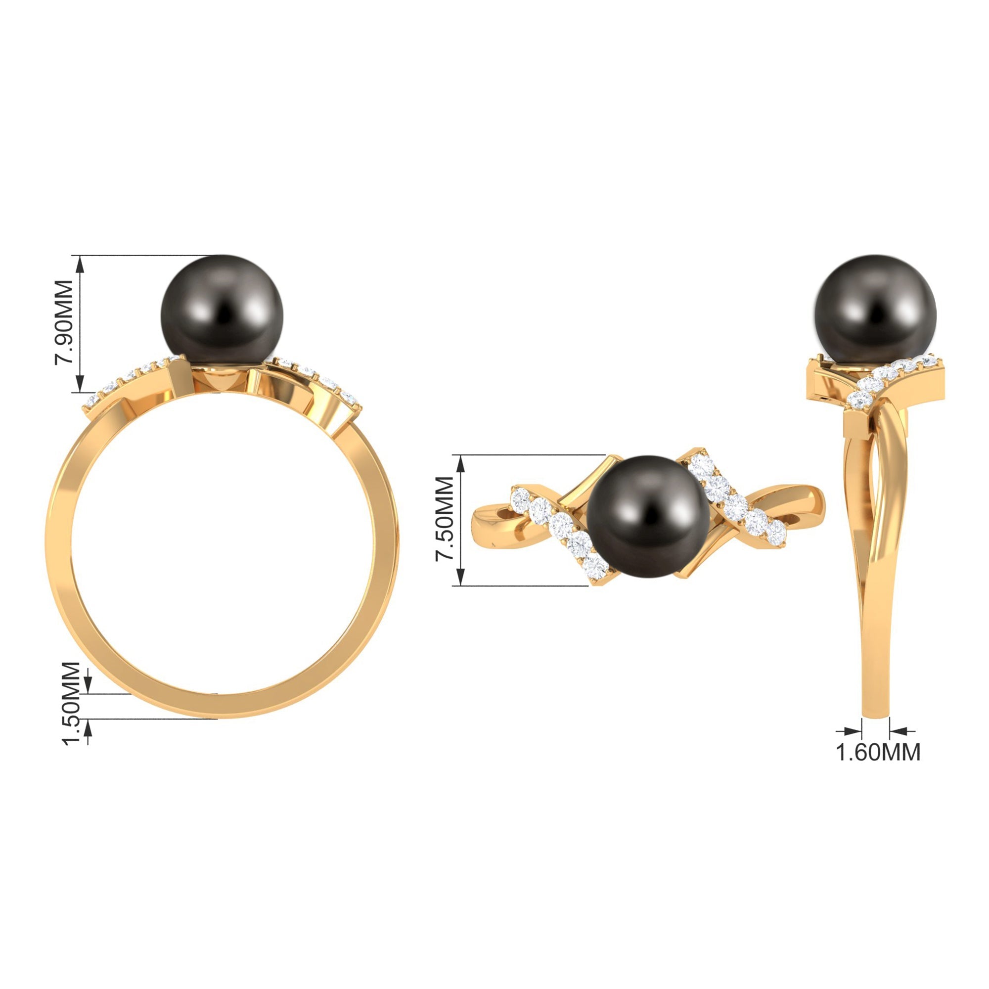 Tahitian Pearl Solitaire Ring with Diamond Accent