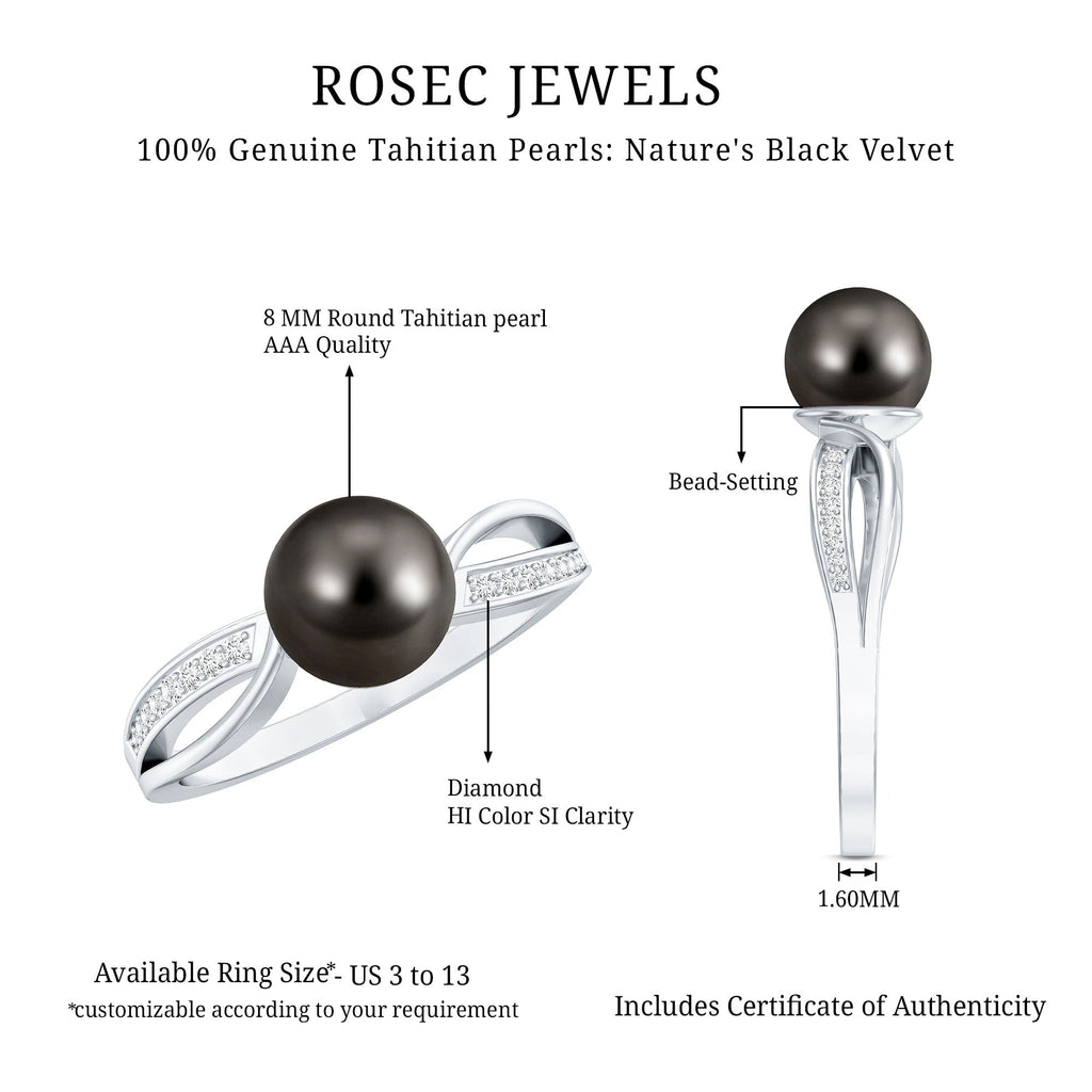 7.25 CT Solitaire Tahitian Pearl Engagement Ring with Diamond