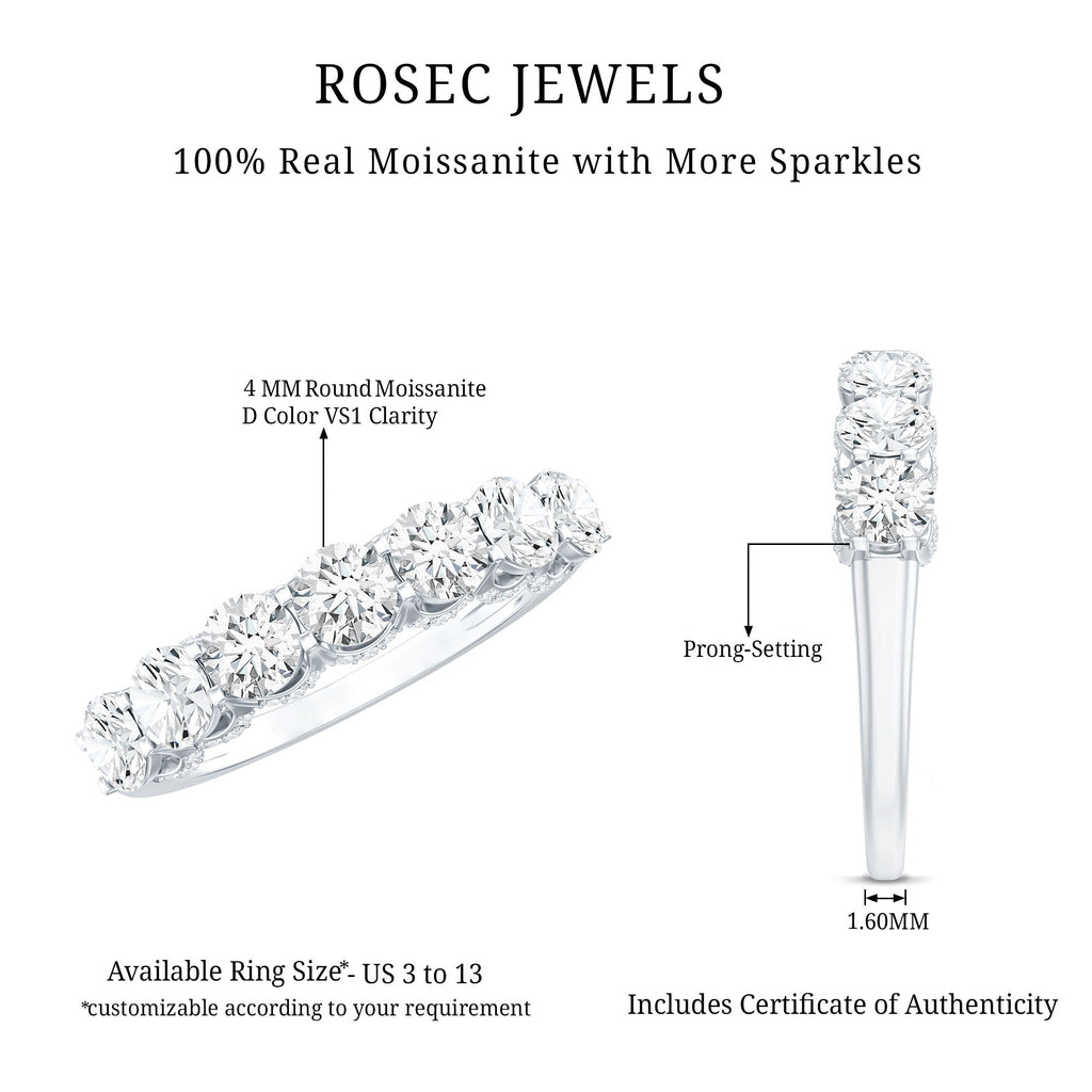 Shared Prong Set Round Moissanite Designer Wedding Band