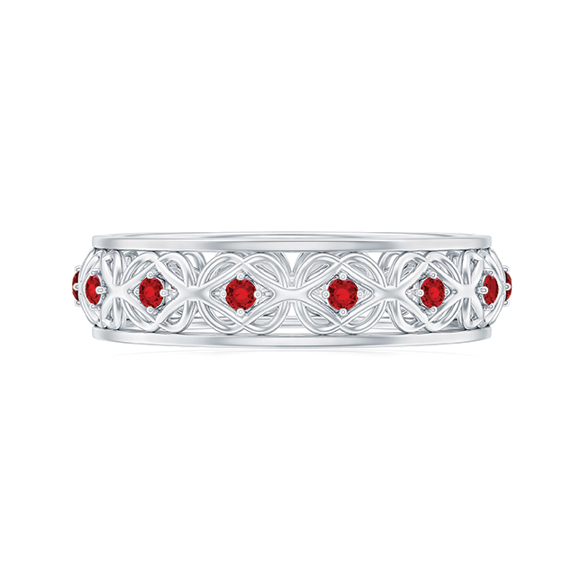 Vintage Style Lab Created Ruby Celtic Wedding Band with Certificate