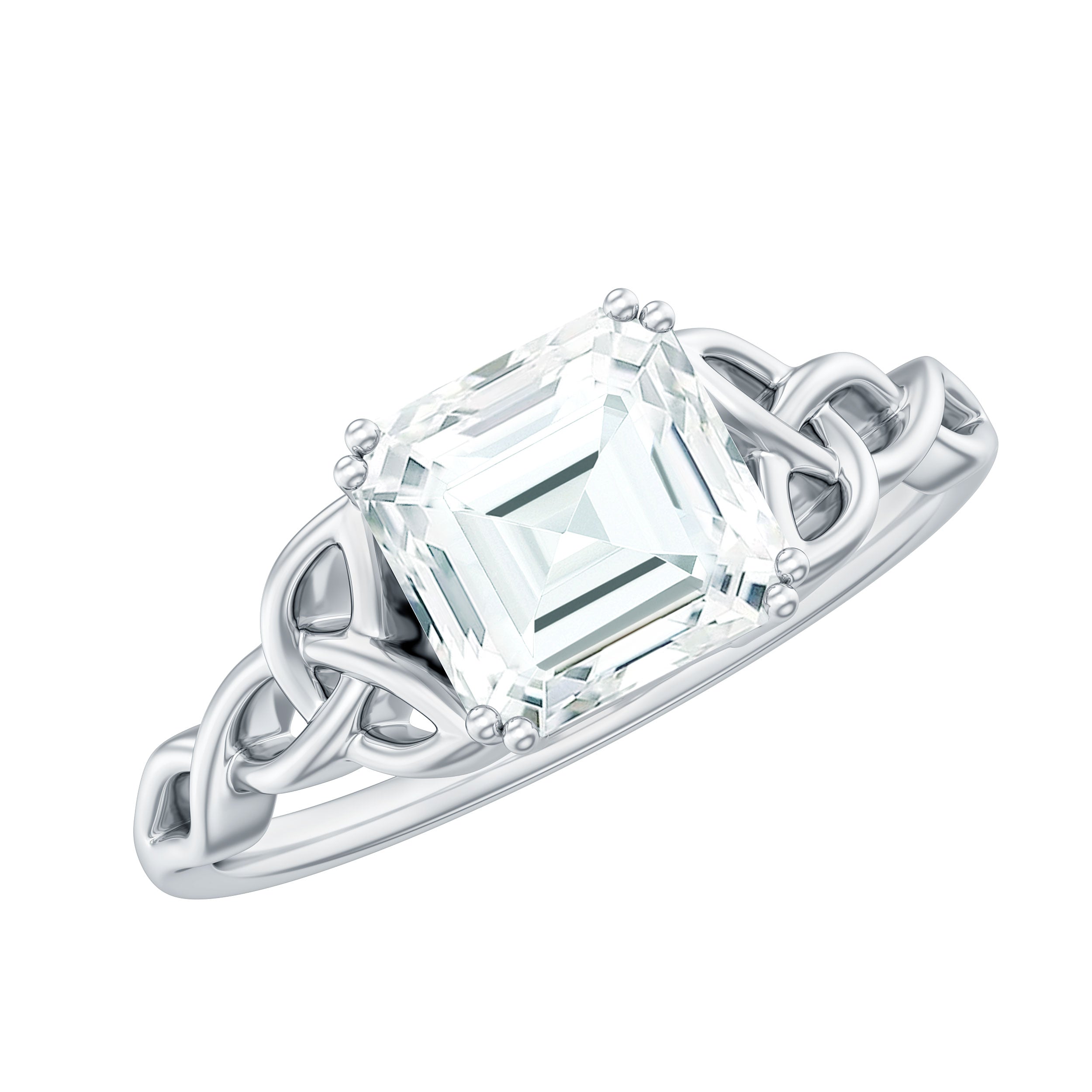 Asscher Cut 3 Carat Moissanite Celtic Knot Engagement Ring