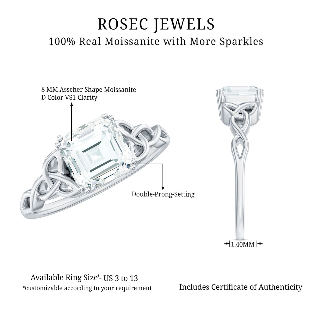 Asscher Cut 3 Carat Moissanite Celtic Knot Engagement Ring
