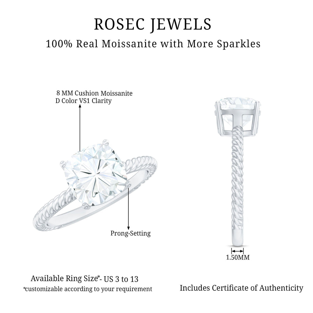 3 CT Certified Moissanite Cushion Cut Engagement Ring