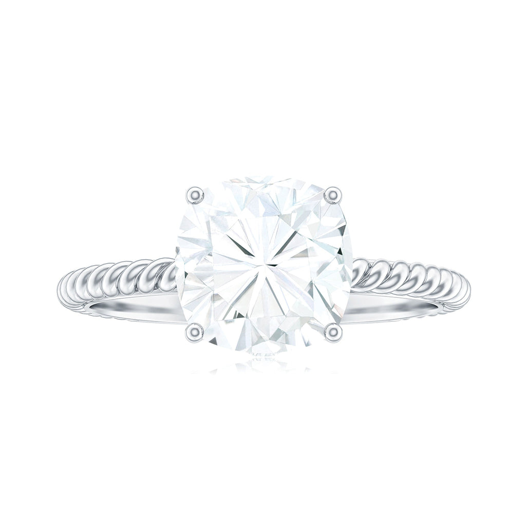 Cushion Cut Moissanite Solitaire Engagement Ring with Twisted Rope