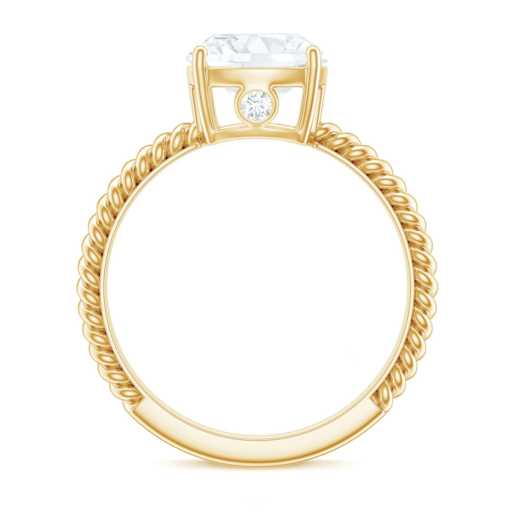 Cushion Cut Moissanite Solitaire Engagement Ring with Twisted Rope