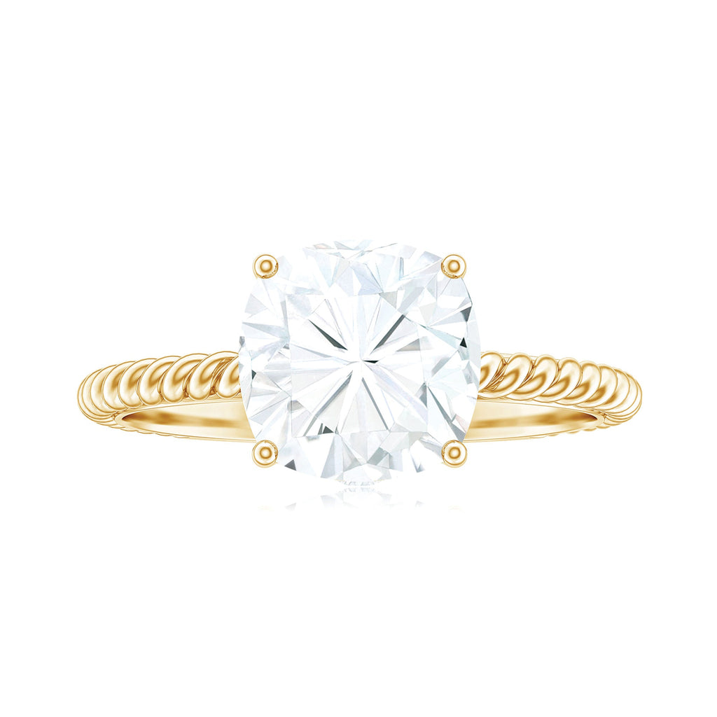 Cushion Cut Moissanite Solitaire Engagement Ring with Twisted Rope