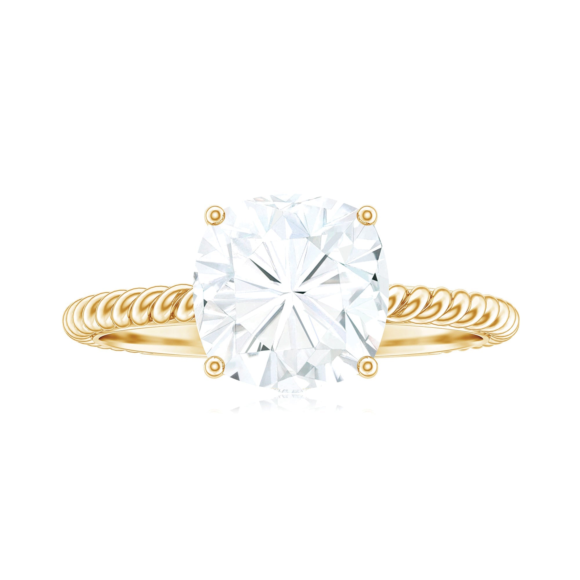 Cushion Cut Moissanite Solitaire Engagement Ring with Twisted Rope