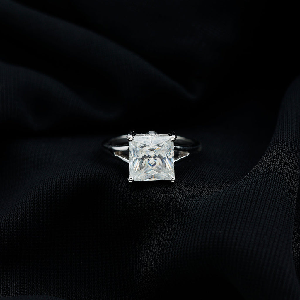 Certified 3 Carat Moissanite Princess Cut Engagement Ring with Split Shank