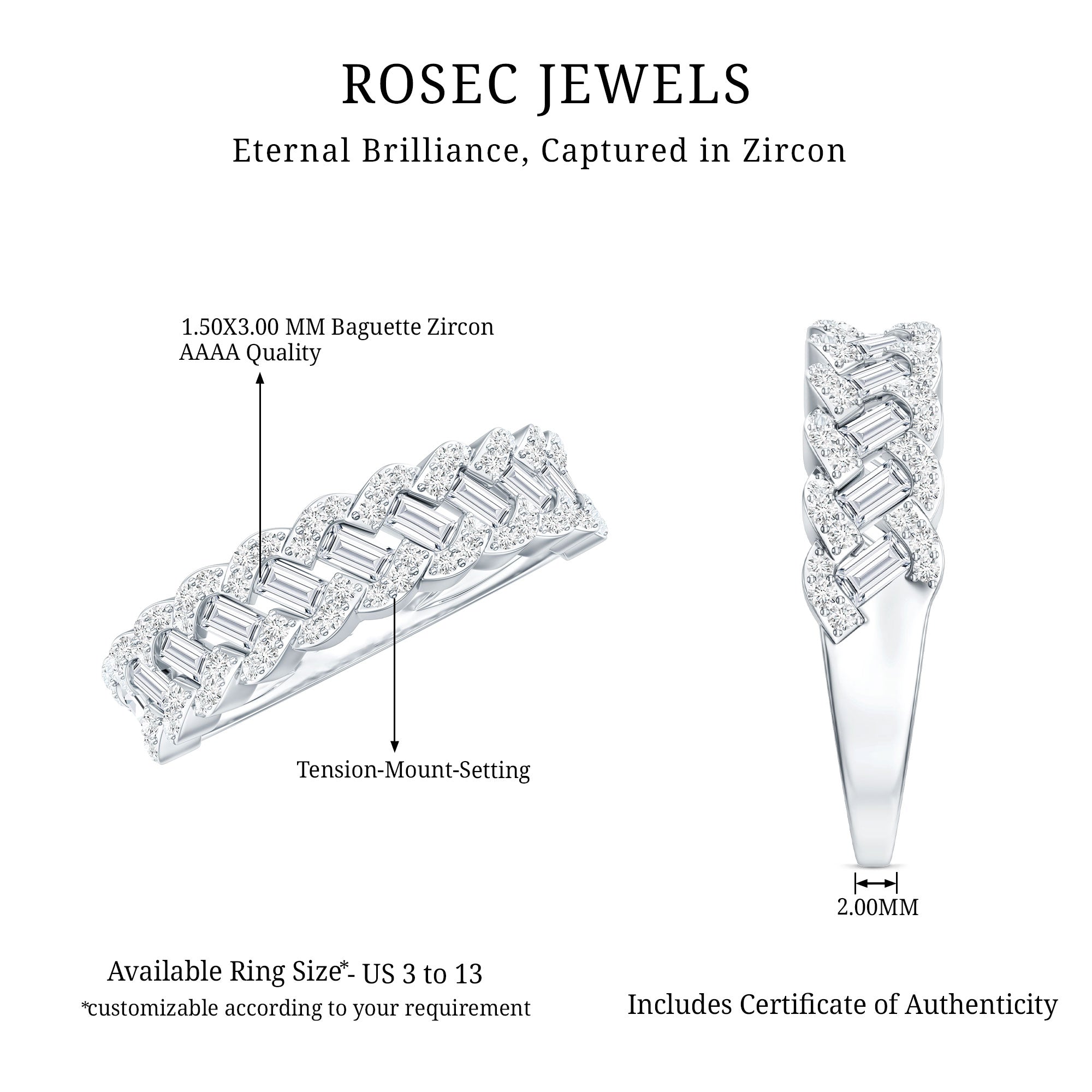 Baguette and Round Cut Zircon Braided Anniversary Ring