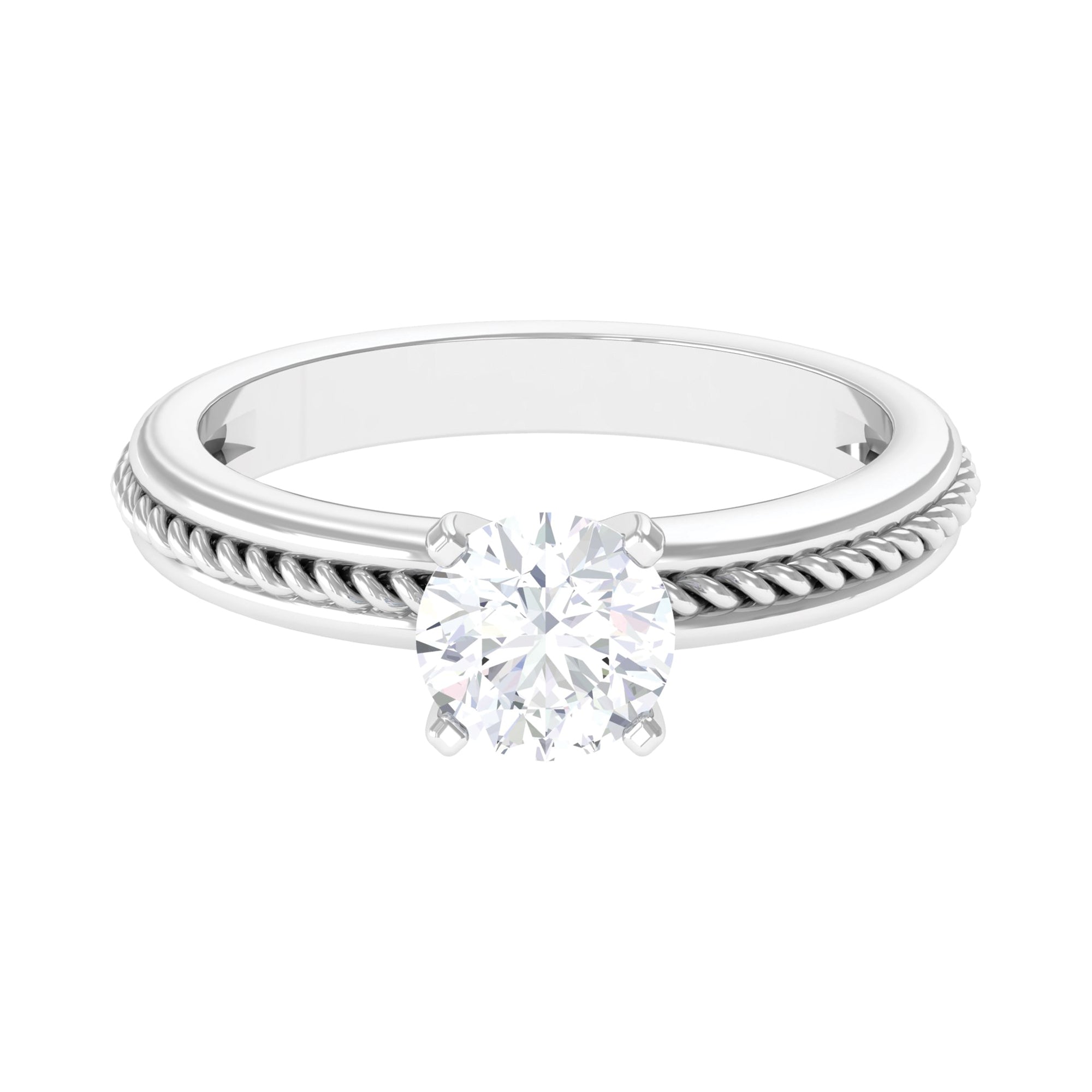 Cubic Zirconia Solitaire Twisted Rope Ring in Square Prong Setting