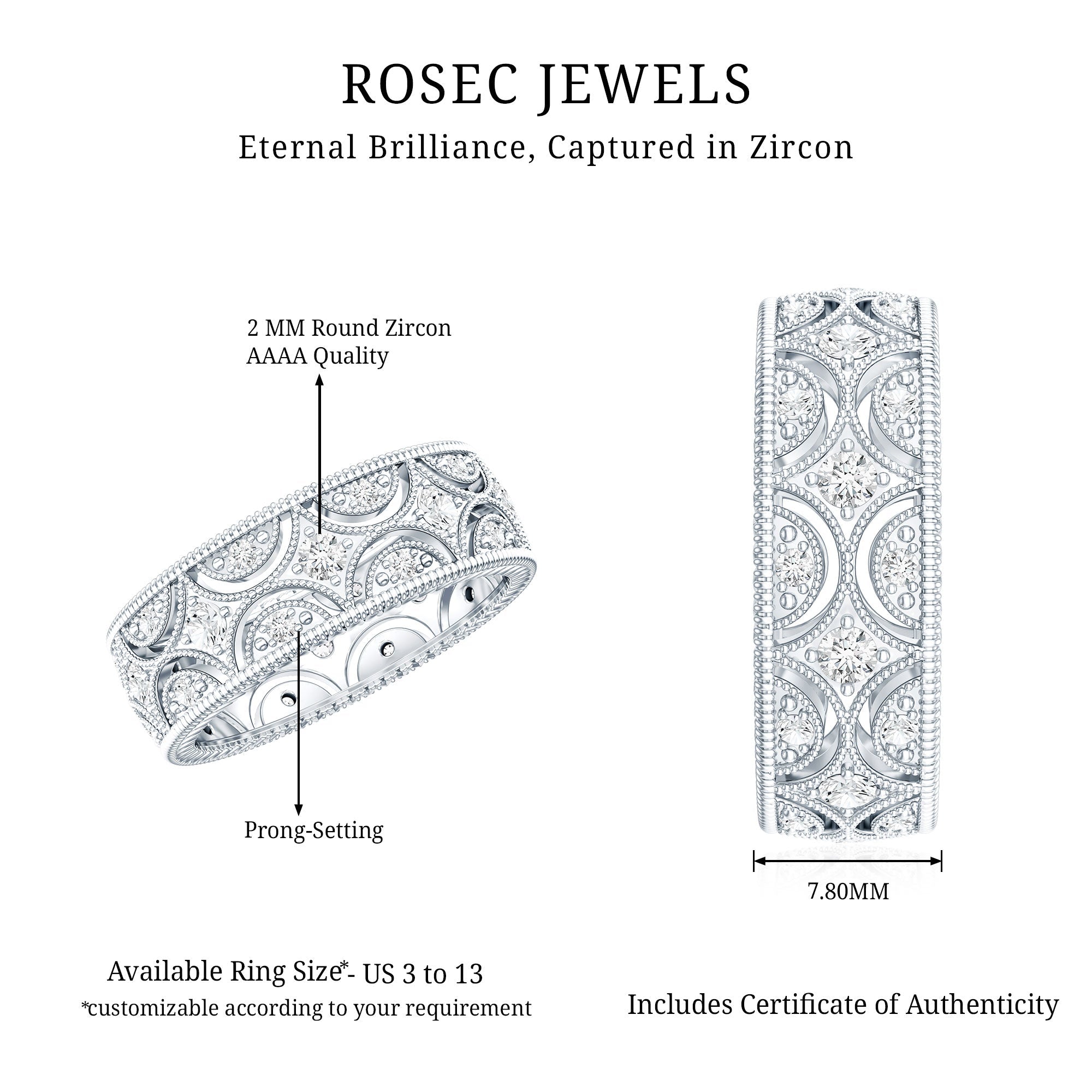 Certified Cubic Zirconia Vintage Wedding Band for Women