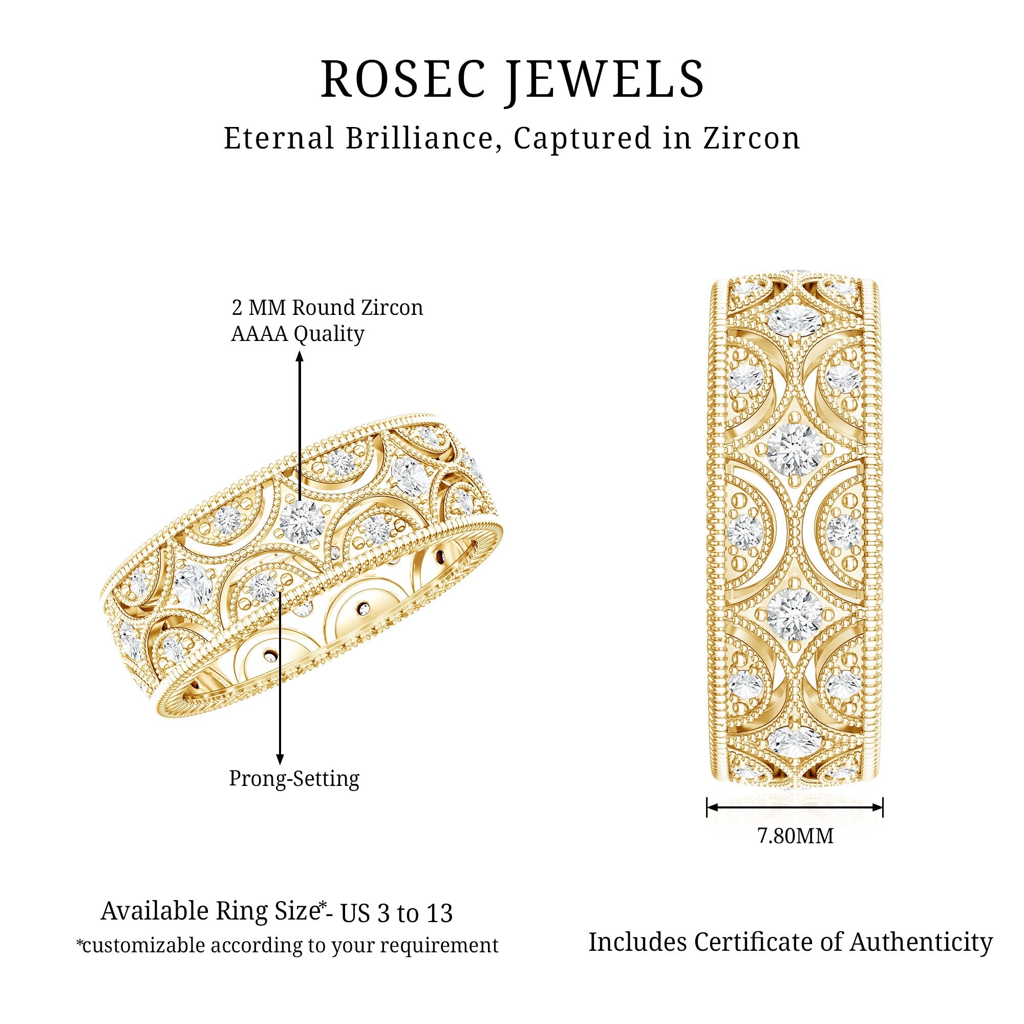 Certified Cubic Zirconia Vintage Wedding Band for Women