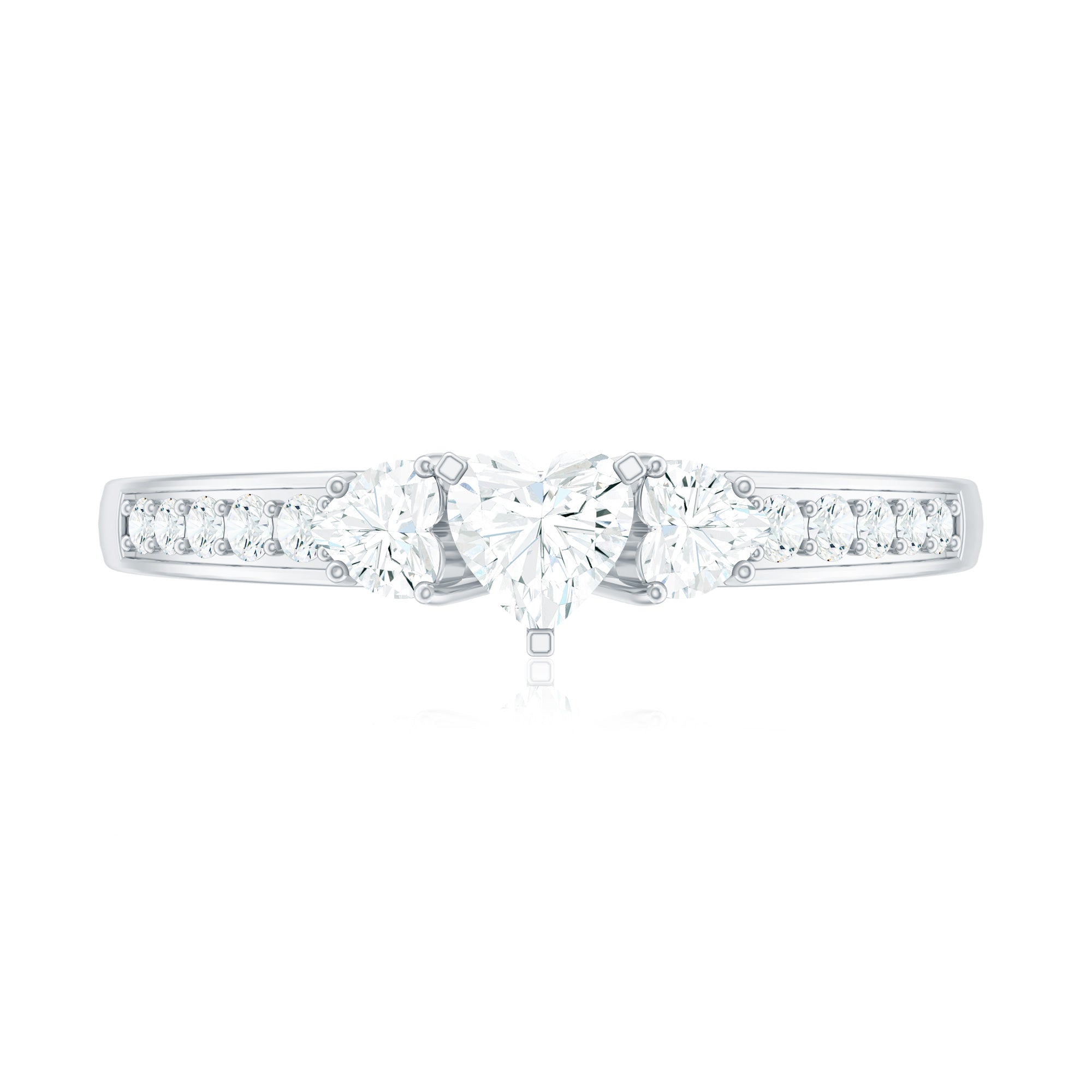 Heart Shape Zircon Anniversary Ring with Side Stones