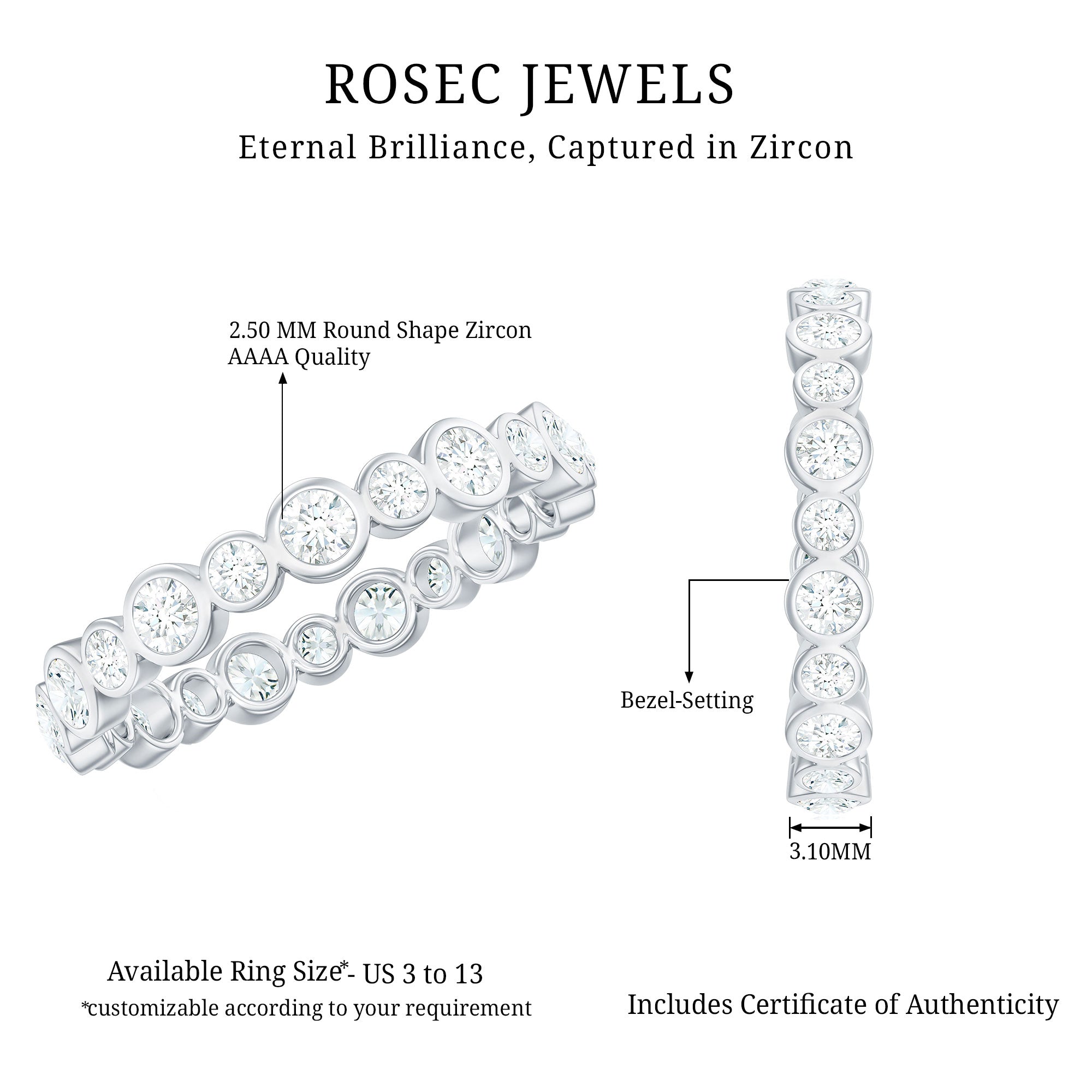 Bezel Set Round Cubic Zirconia Unique Full Eternity Ring