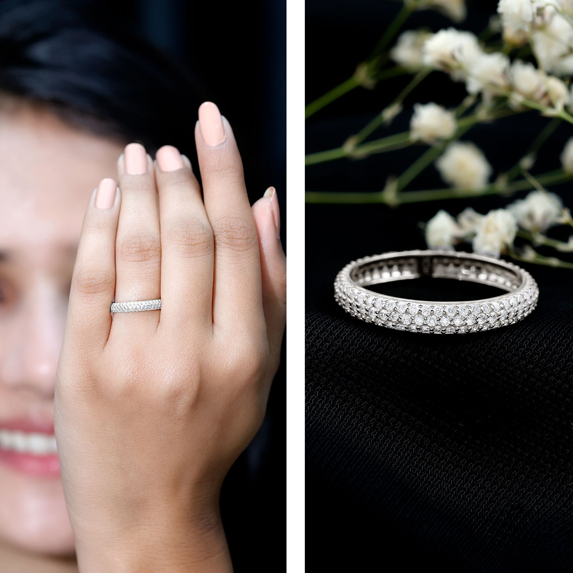 Pave Set Cubic Zirconia Eternity Wedding Band for Women