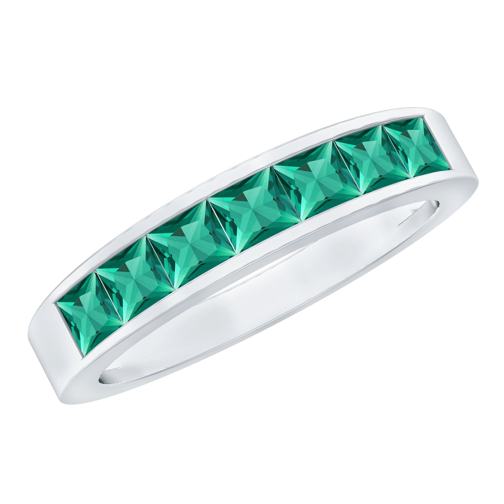 Princess Cut Lab Created Emerald Eternity Band in Channel Setting