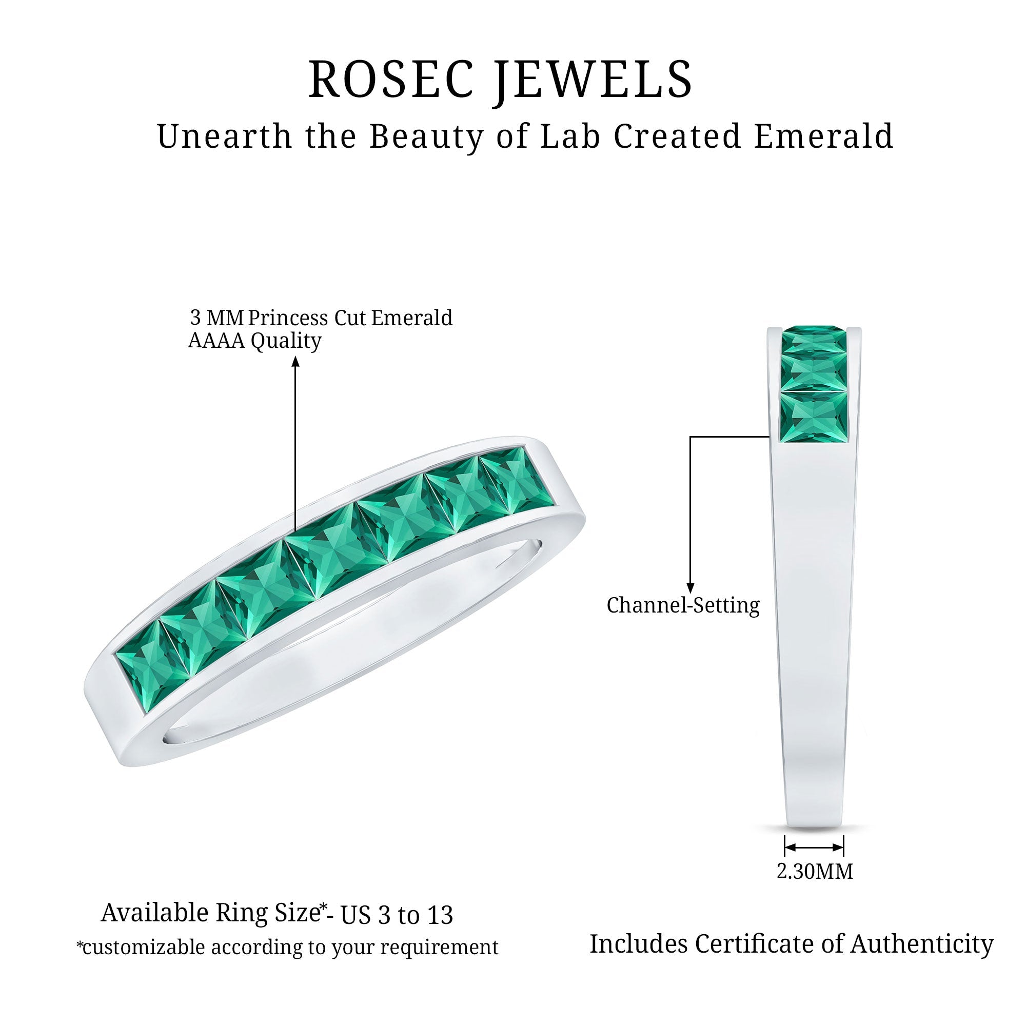Princess Cut Lab Created Emerald Eternity Band in Channel Setting