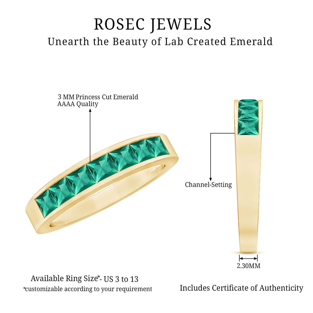 Princess Cut Lab Created Emerald Eternity Band in Channel Setting