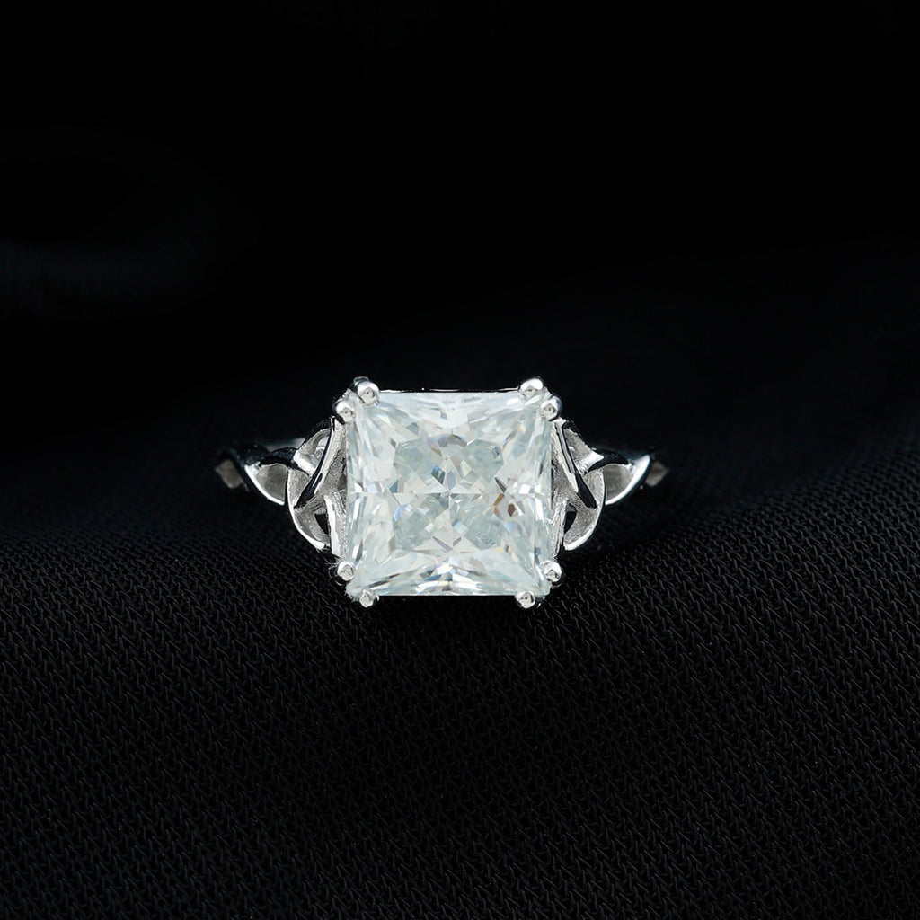 Moissanite Princess Cut Engagement Ring With Celtic Knot Design