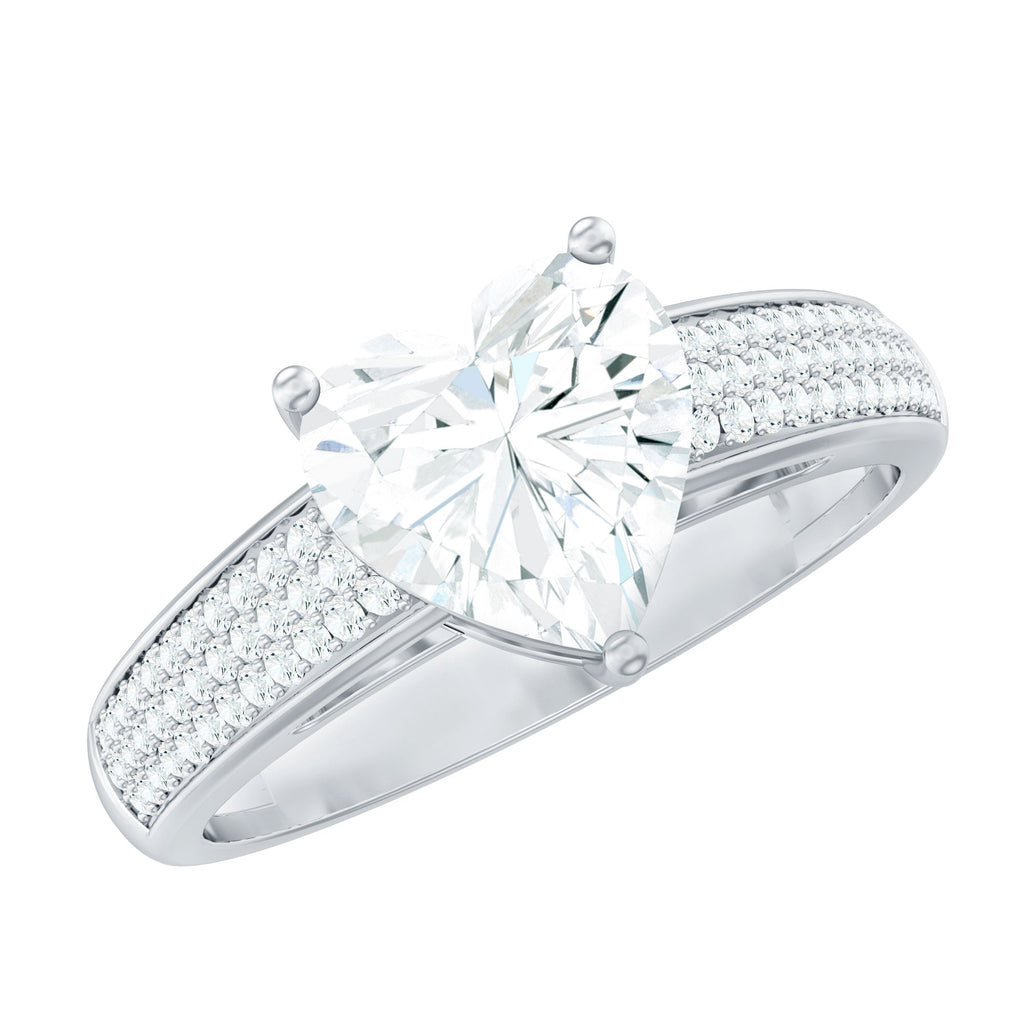 Certified Moissanite Heart Engagement Ring with Side Stones