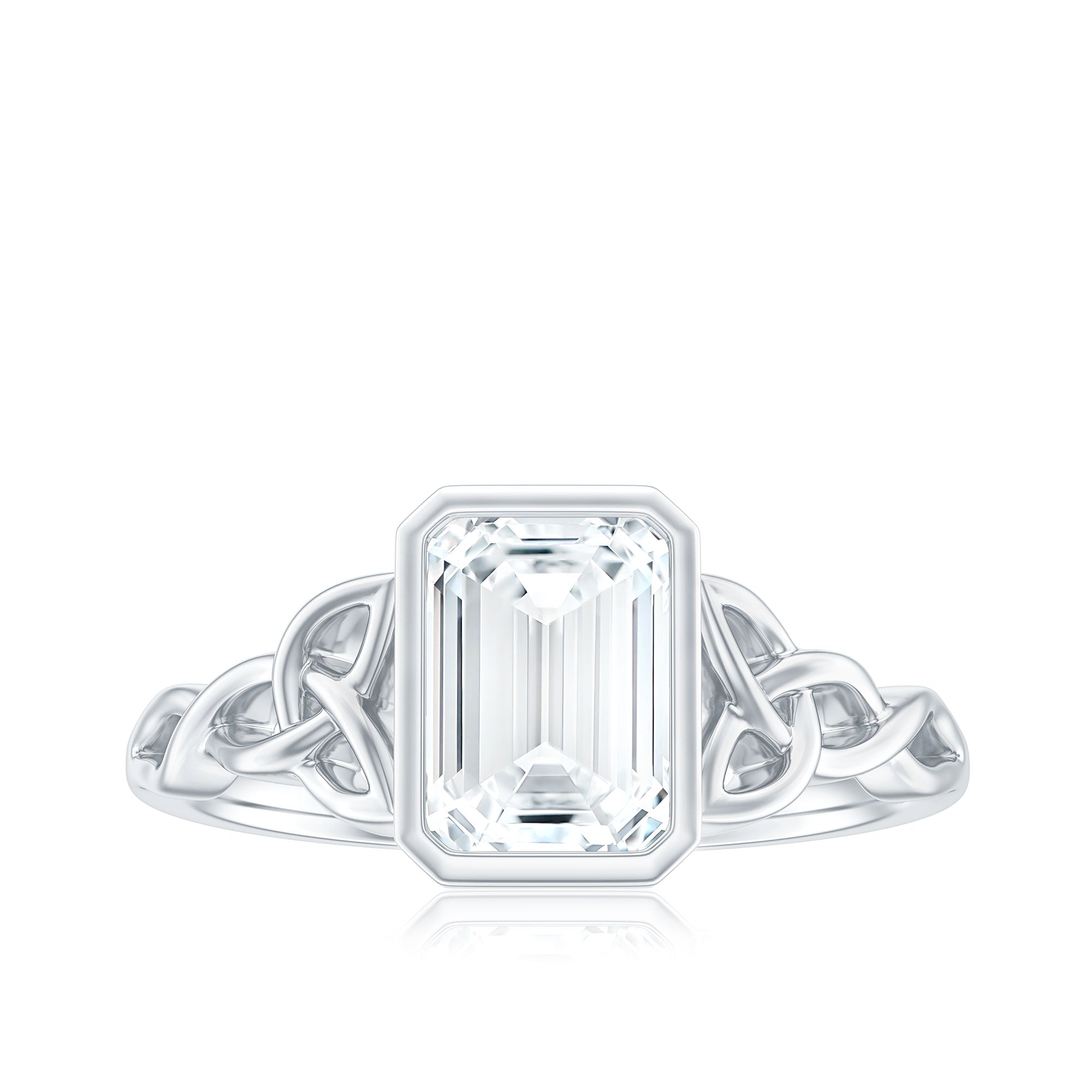 Bezel Set Emerald Cut Moissanite Celtic Engagement Ring