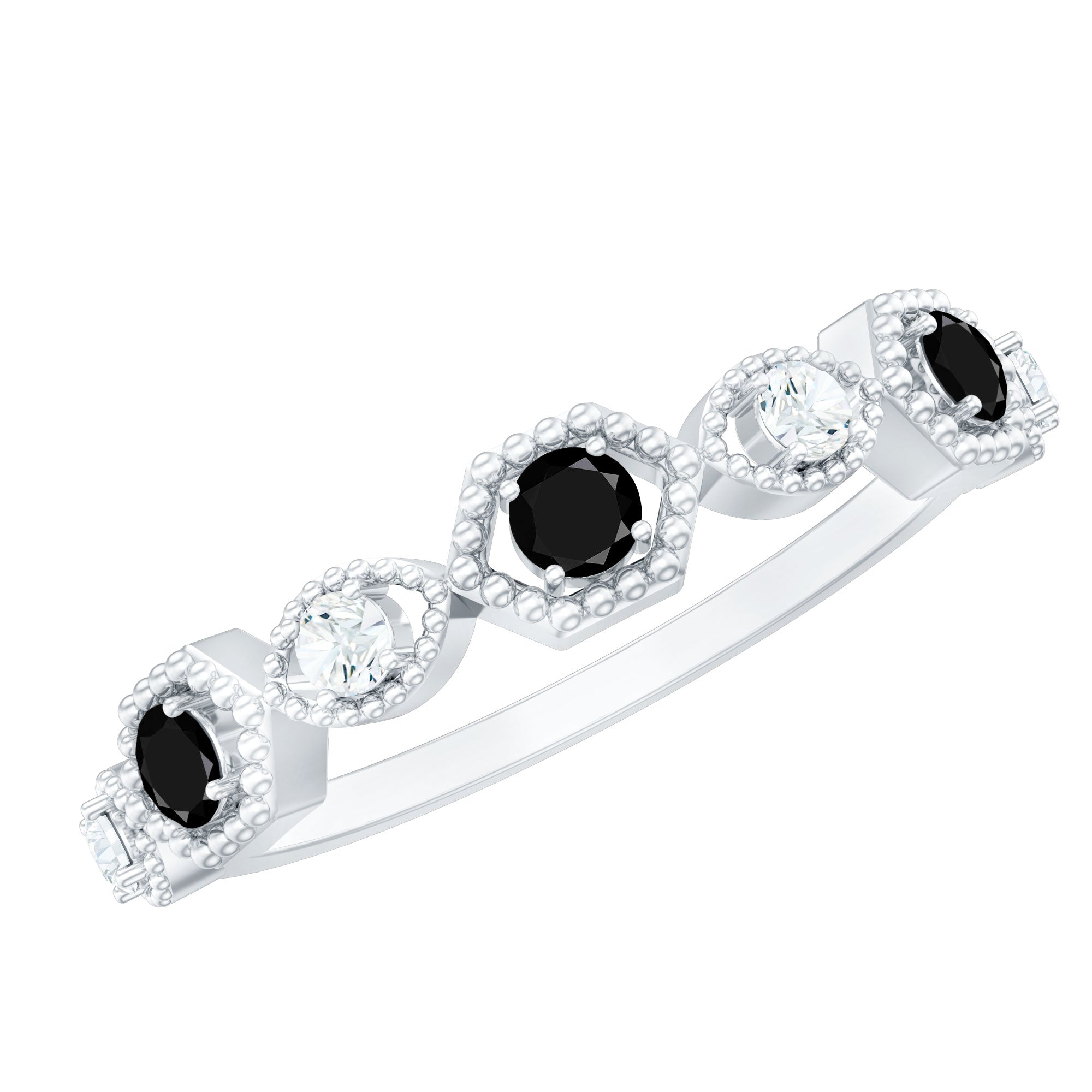 Certified Lab Grown Black and White Diamond Half Eternity Ring