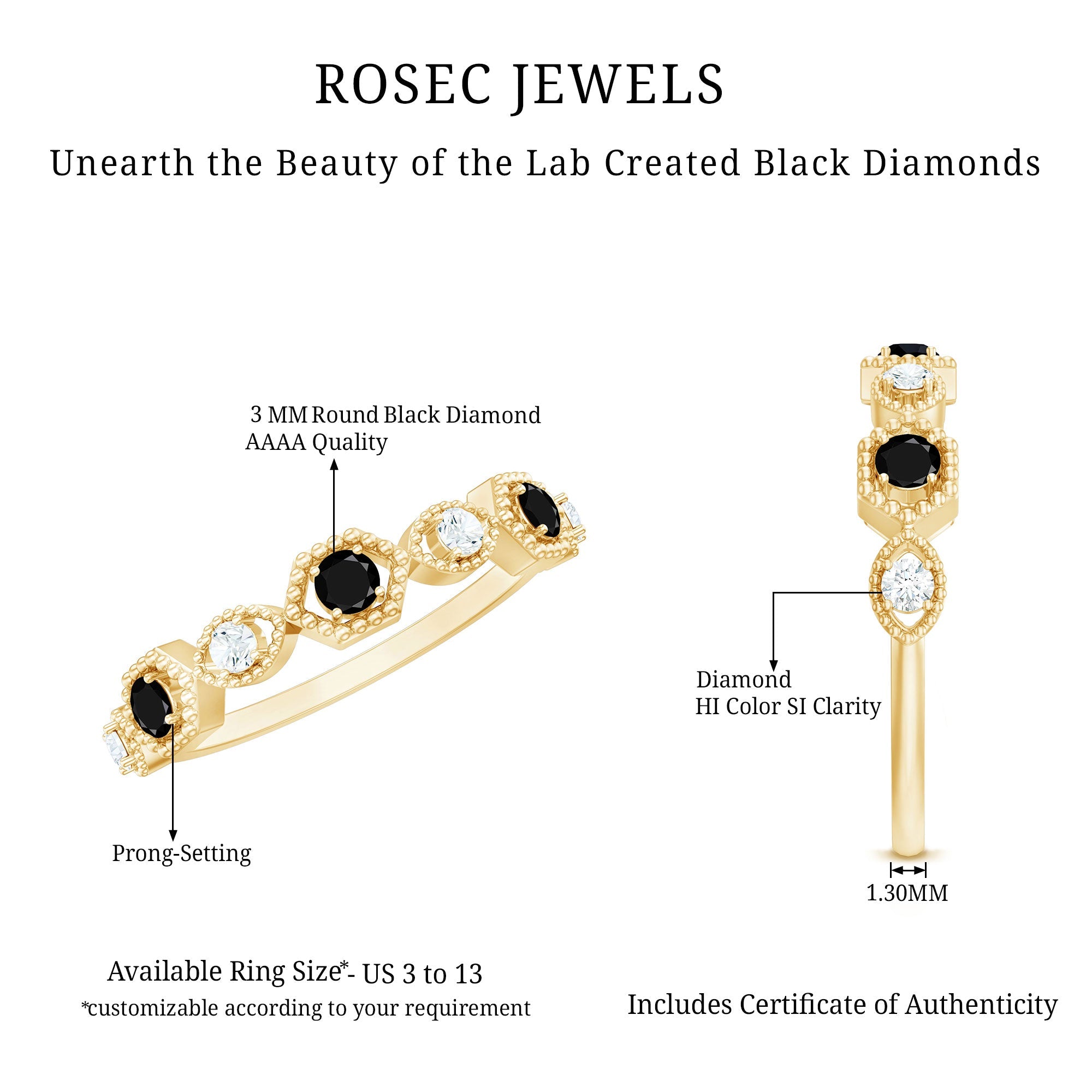 Certified Lab Grown Black and White Diamond Half Eternity Ring