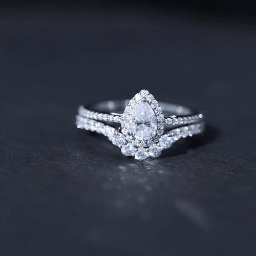 0.5 Carat Certified Moissanite Teardrop Bridal Ring Set with Halo