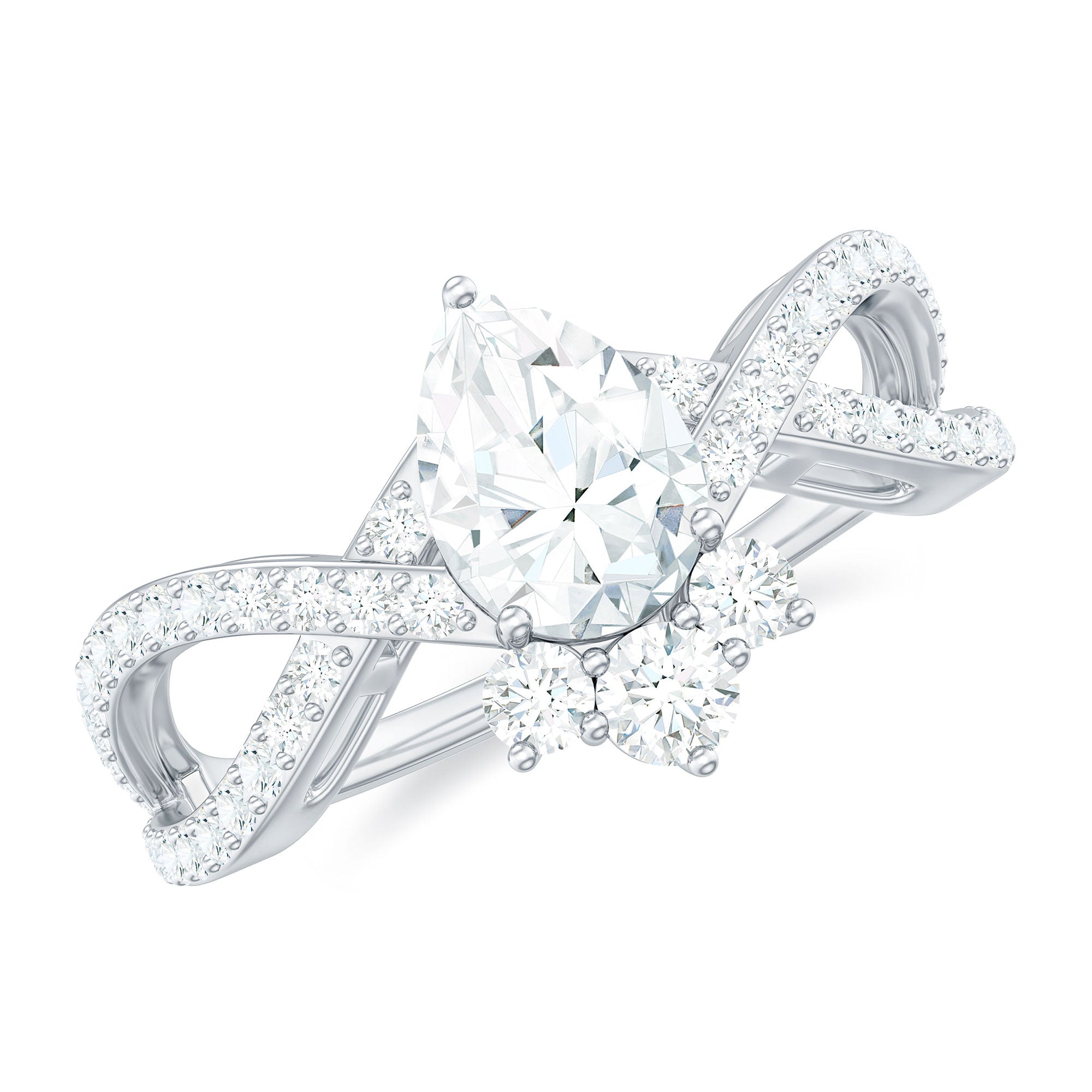 2 CT Pear Cut Cubic Zirconia Crossover Engagement Ring