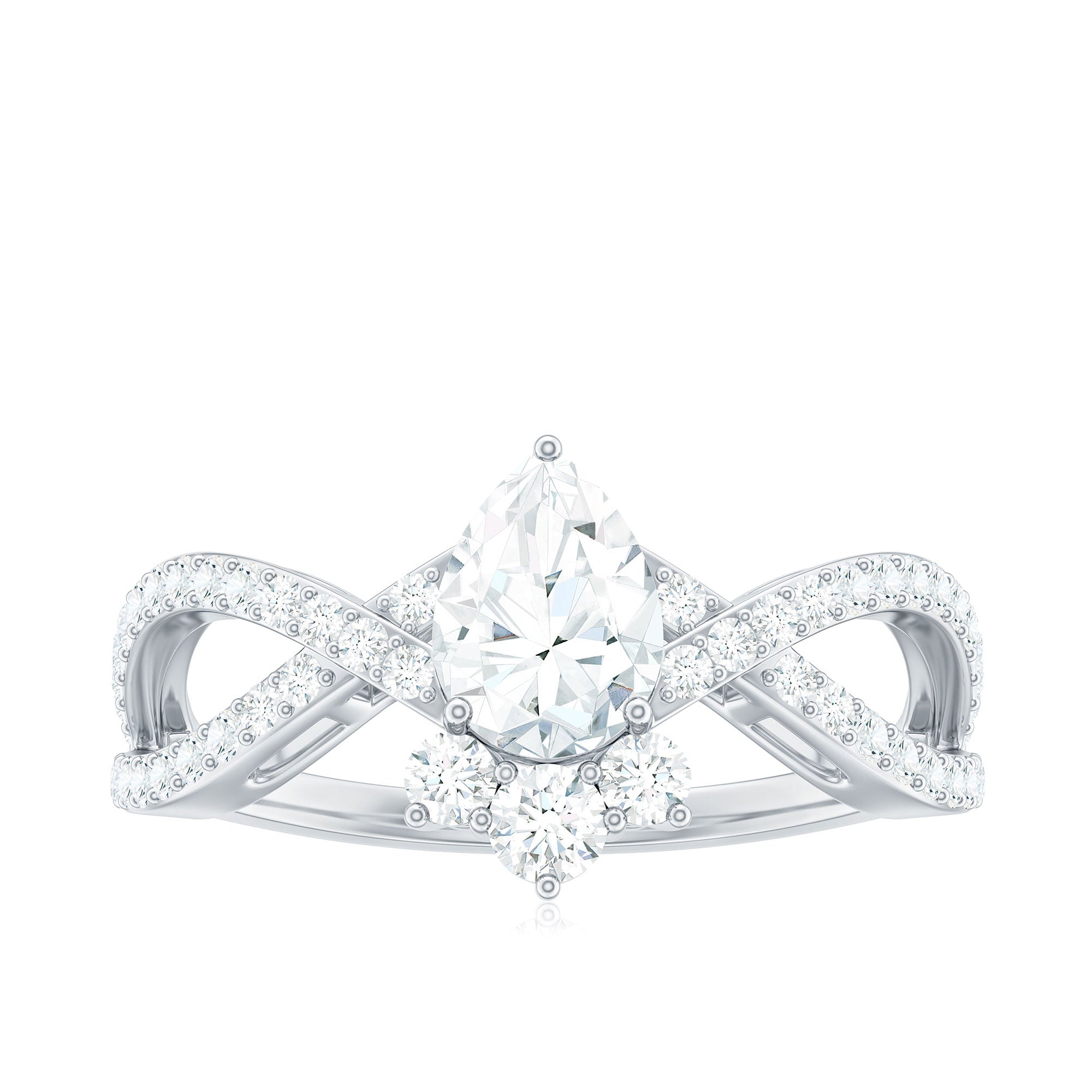 2 CT Pear Cut Cubic Zirconia Crossover Engagement Ring