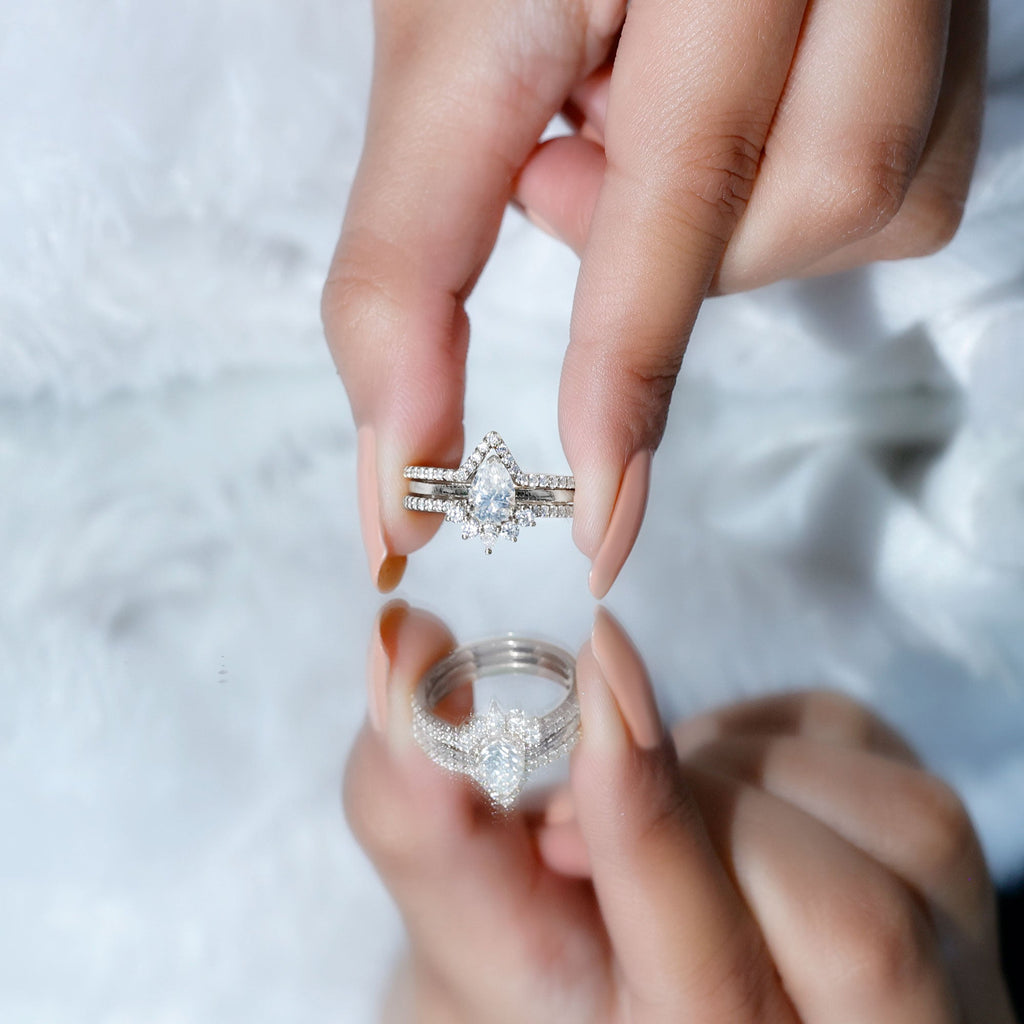 Brilliant Cut Moissanite Trio Wedding Ring Set For Women