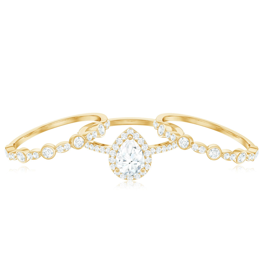 Pear Shaped Moissanite Engagement Ring with 2 Enhancers