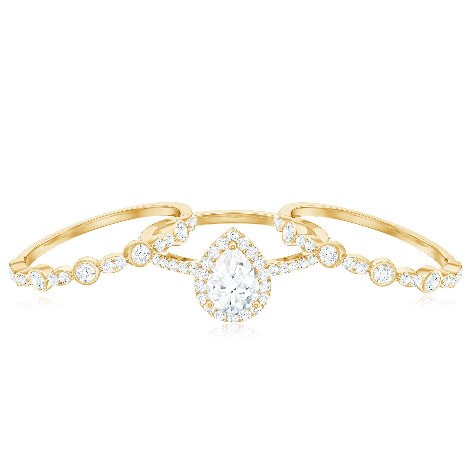 Pear Shaped Moissanite Engagement Ring with 2 Enhancers