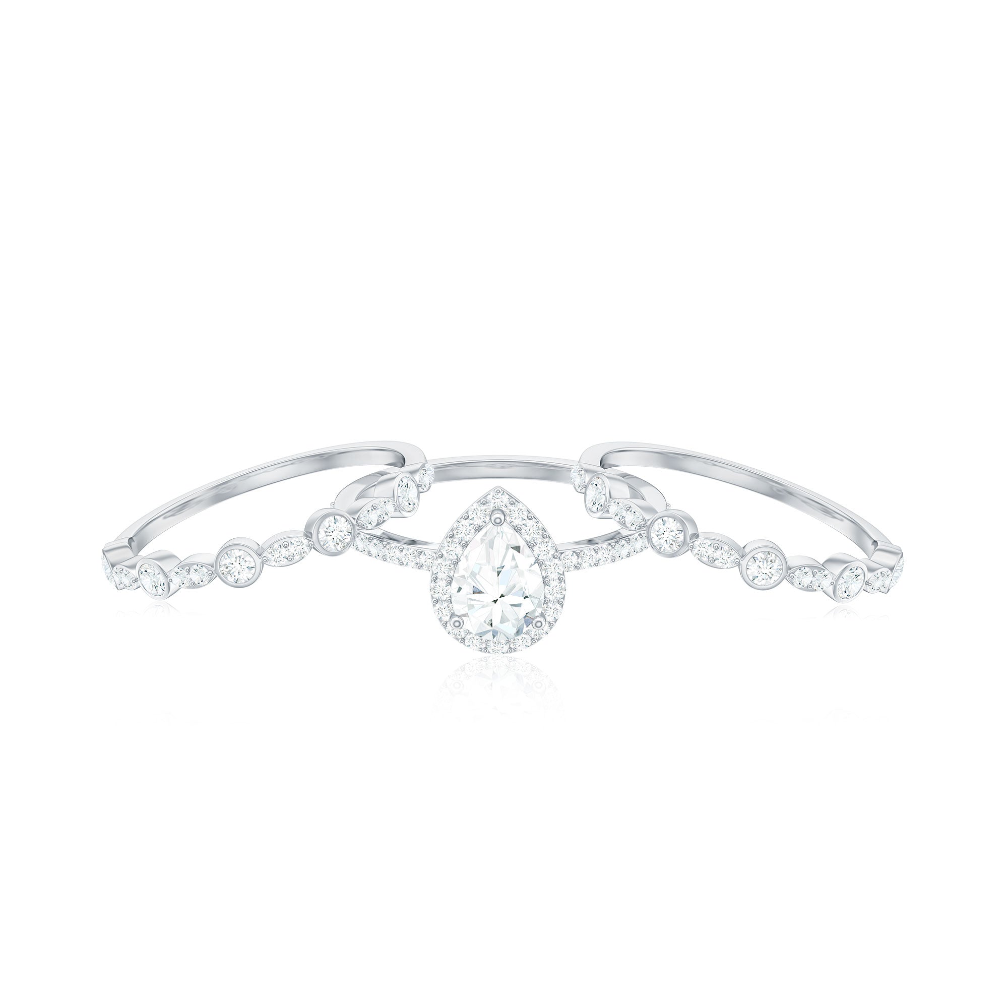 Pear Shaped Cubic Zirconia Trio Wedding Ring Set for Women