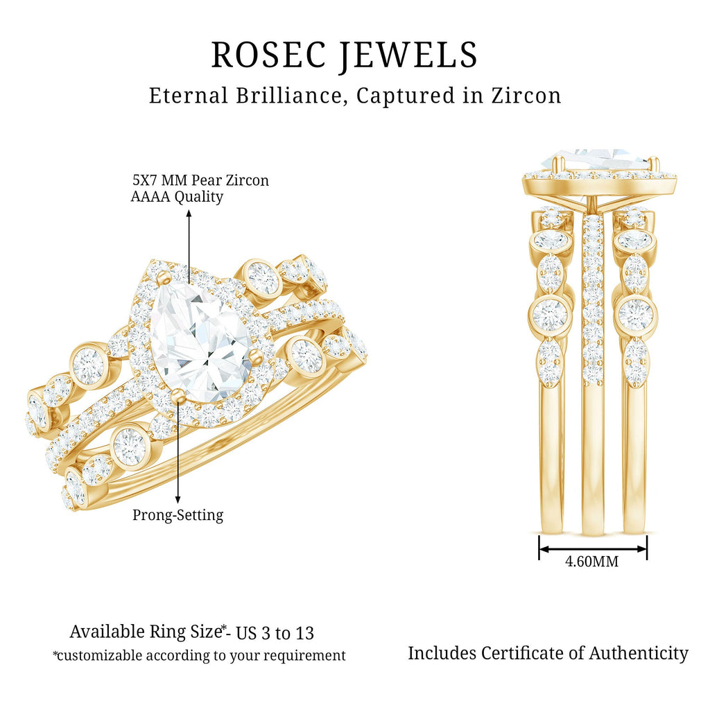 Pear Shaped Cubic Zirconia Trio Wedding Ring Set for Women