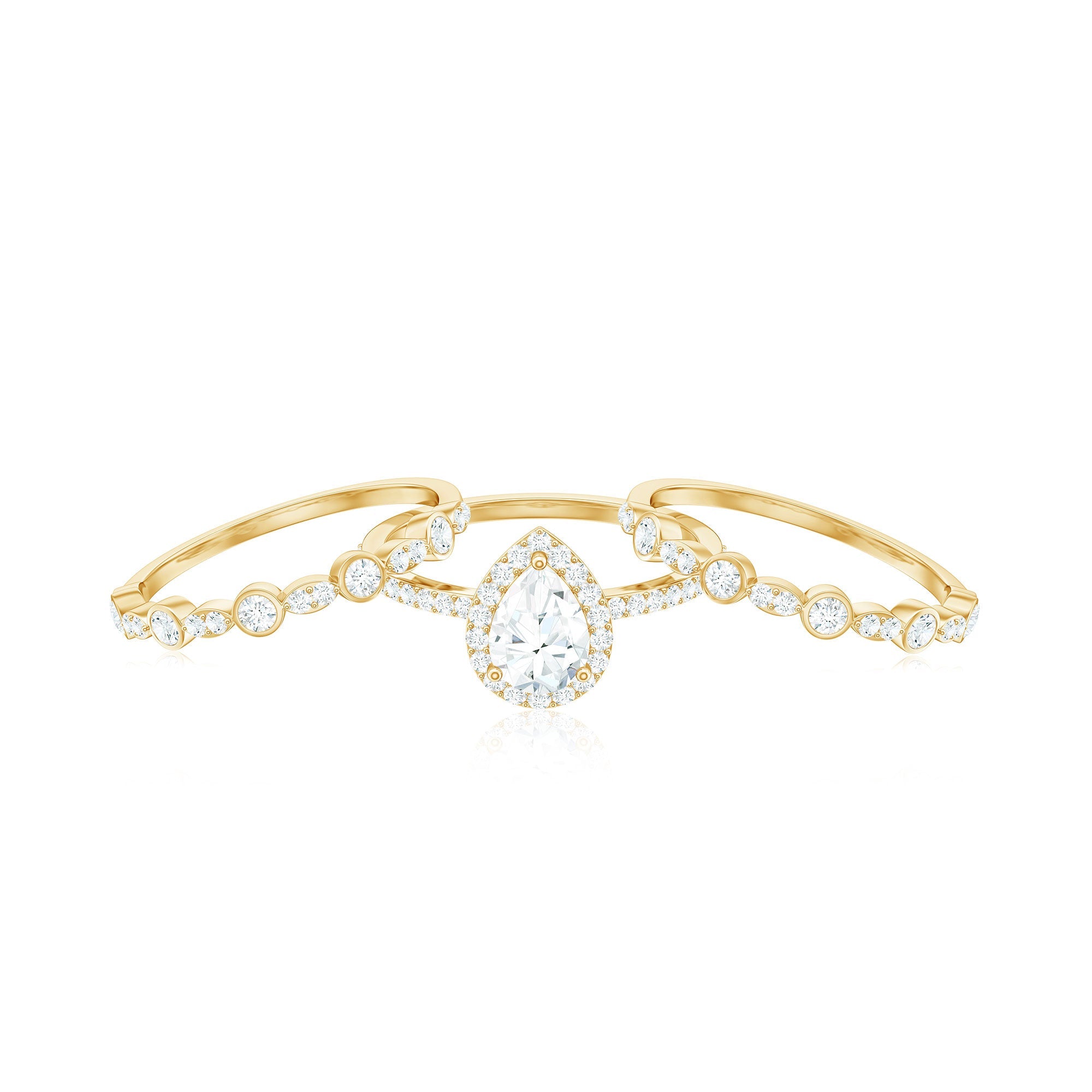 Pear Shaped Cubic Zirconia Trio Wedding Ring Set for Women