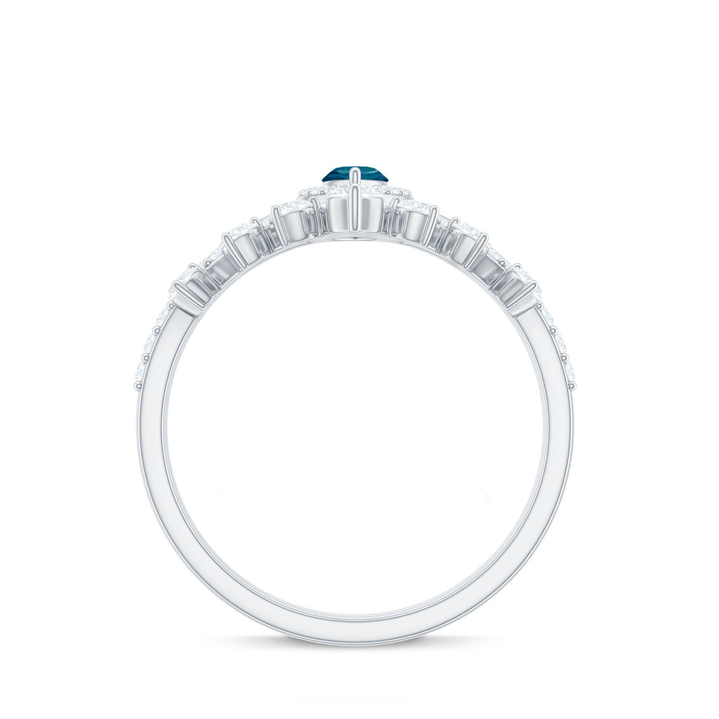 Marquise Cut London Blue Topaz Halo Wedding Ring Set with Diamond Band