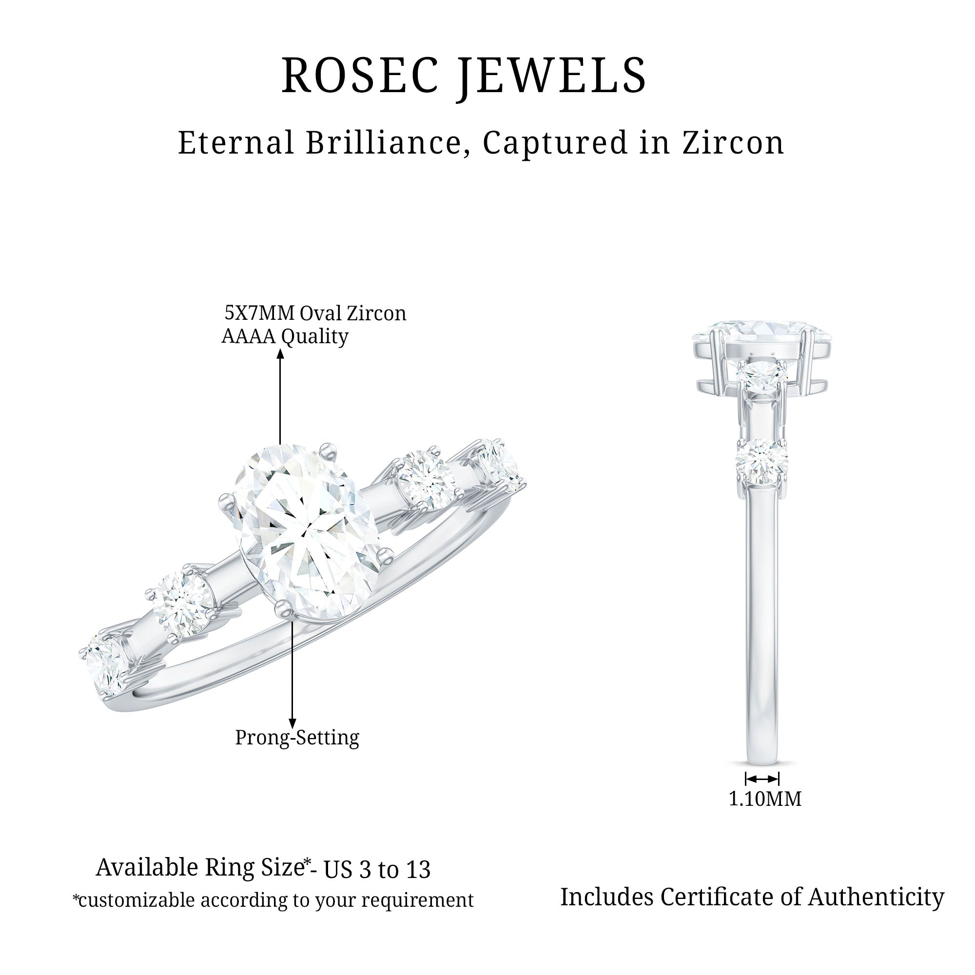 Oval Cubic Zirconia Solitaire Engagement Ring for Women