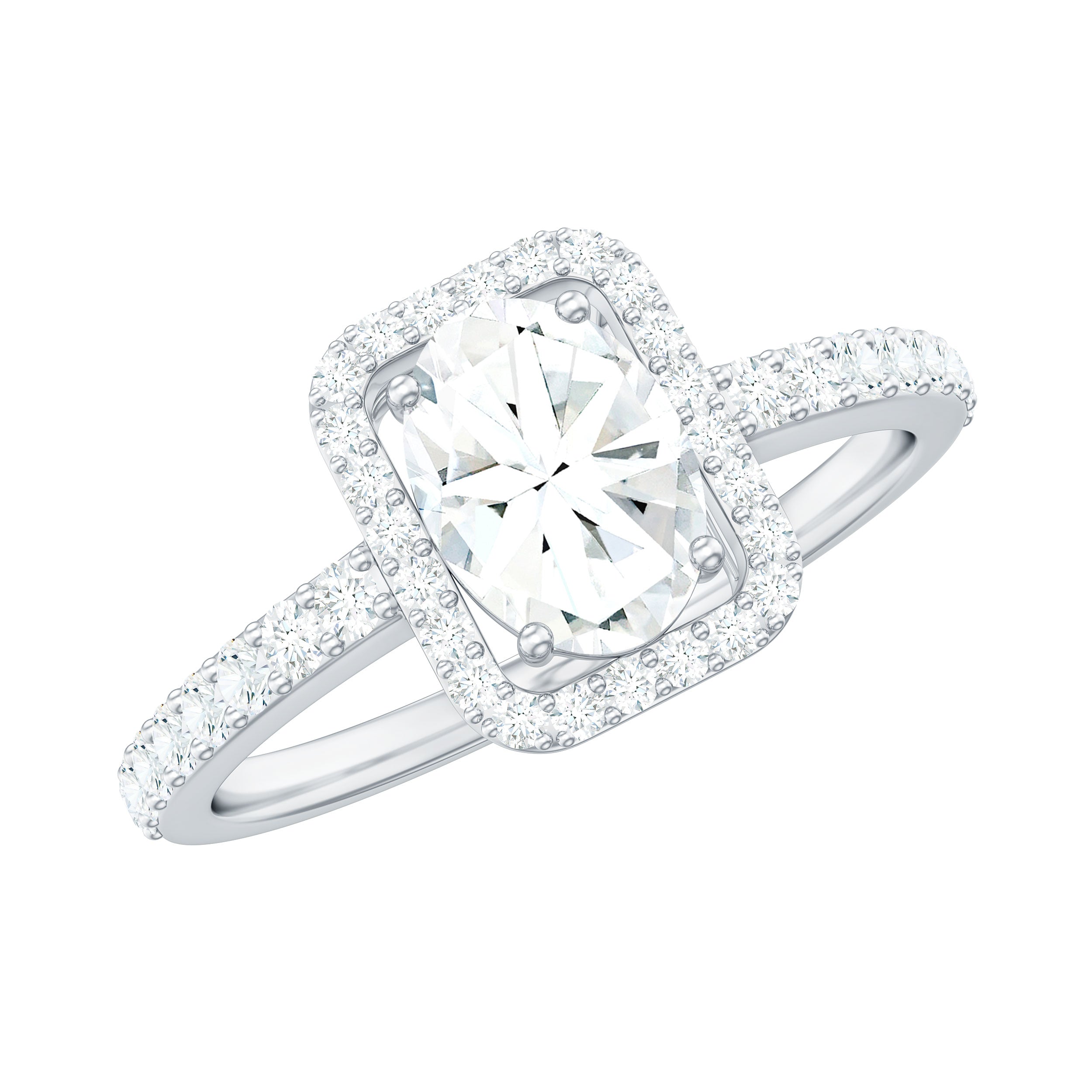 2 CT Oval Cut Zircon Halo Engagement Ring with Side Stones