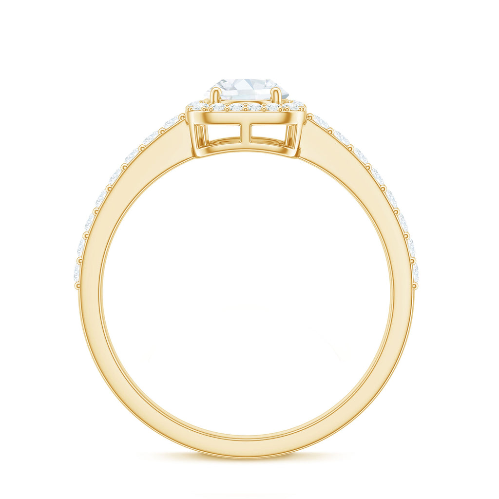 2 CT Oval Cut Zircon Halo Engagement Ring with Side Stones