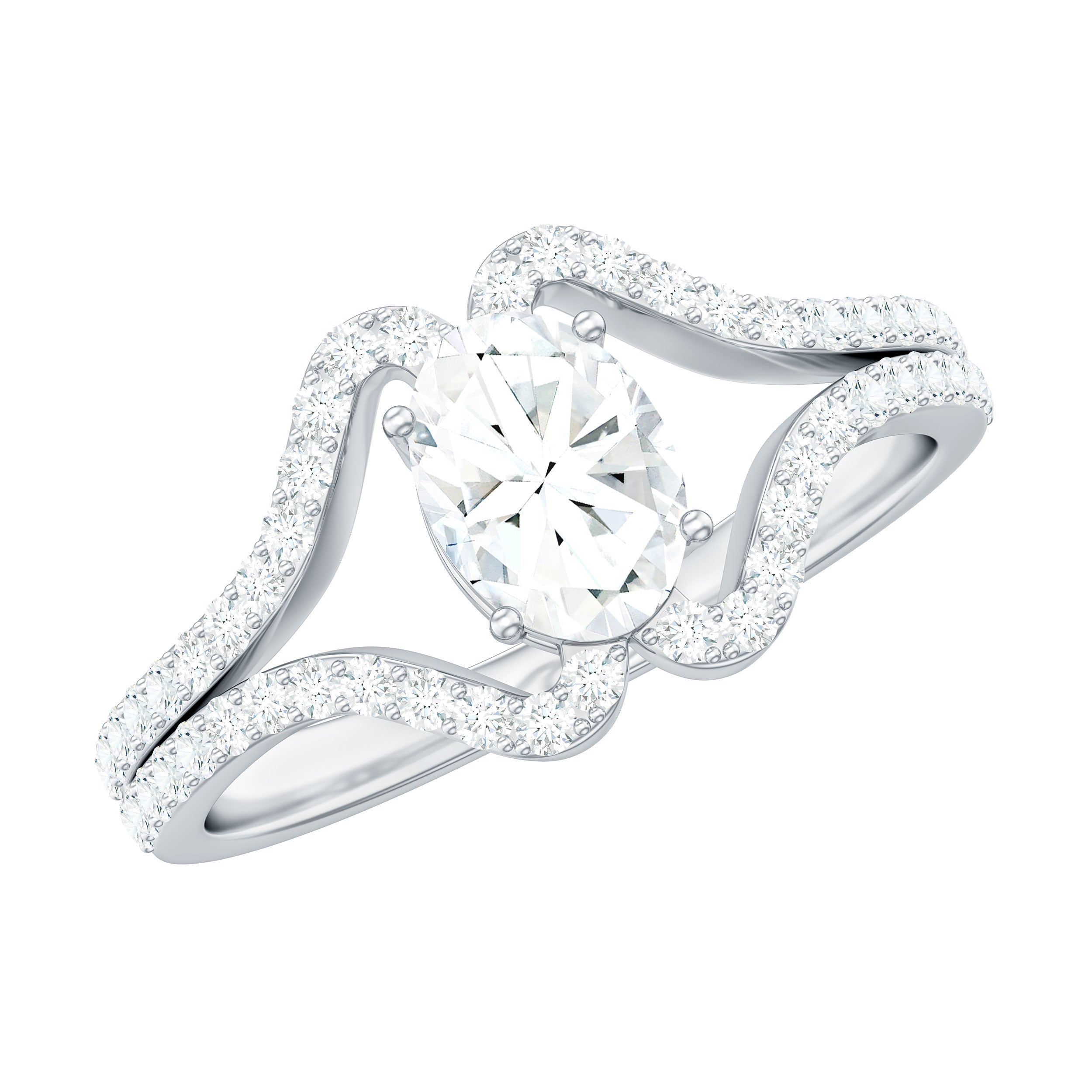 2.25 CT Oval Cut Zircon Engagement Ring with Split Shank