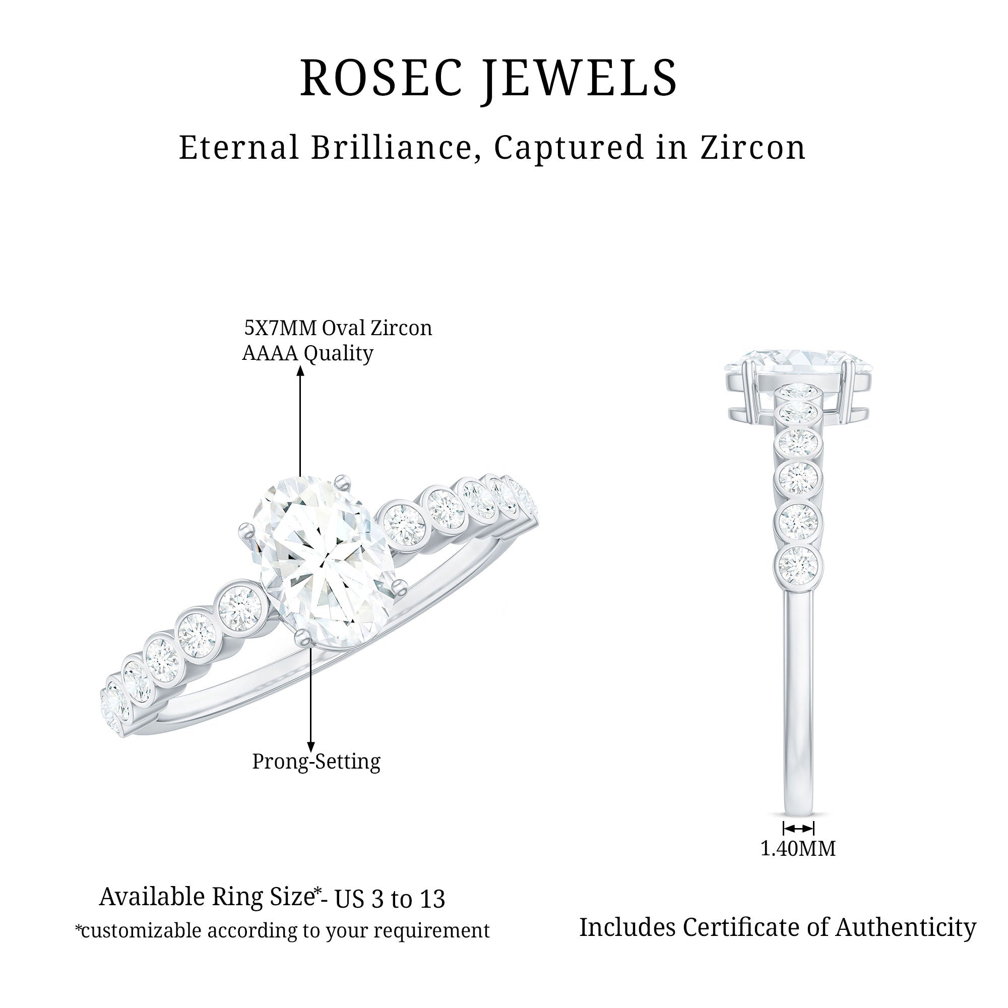 1.75 CT Prong Set Oval Cubic Zirconia Solitaire Engagement Ring