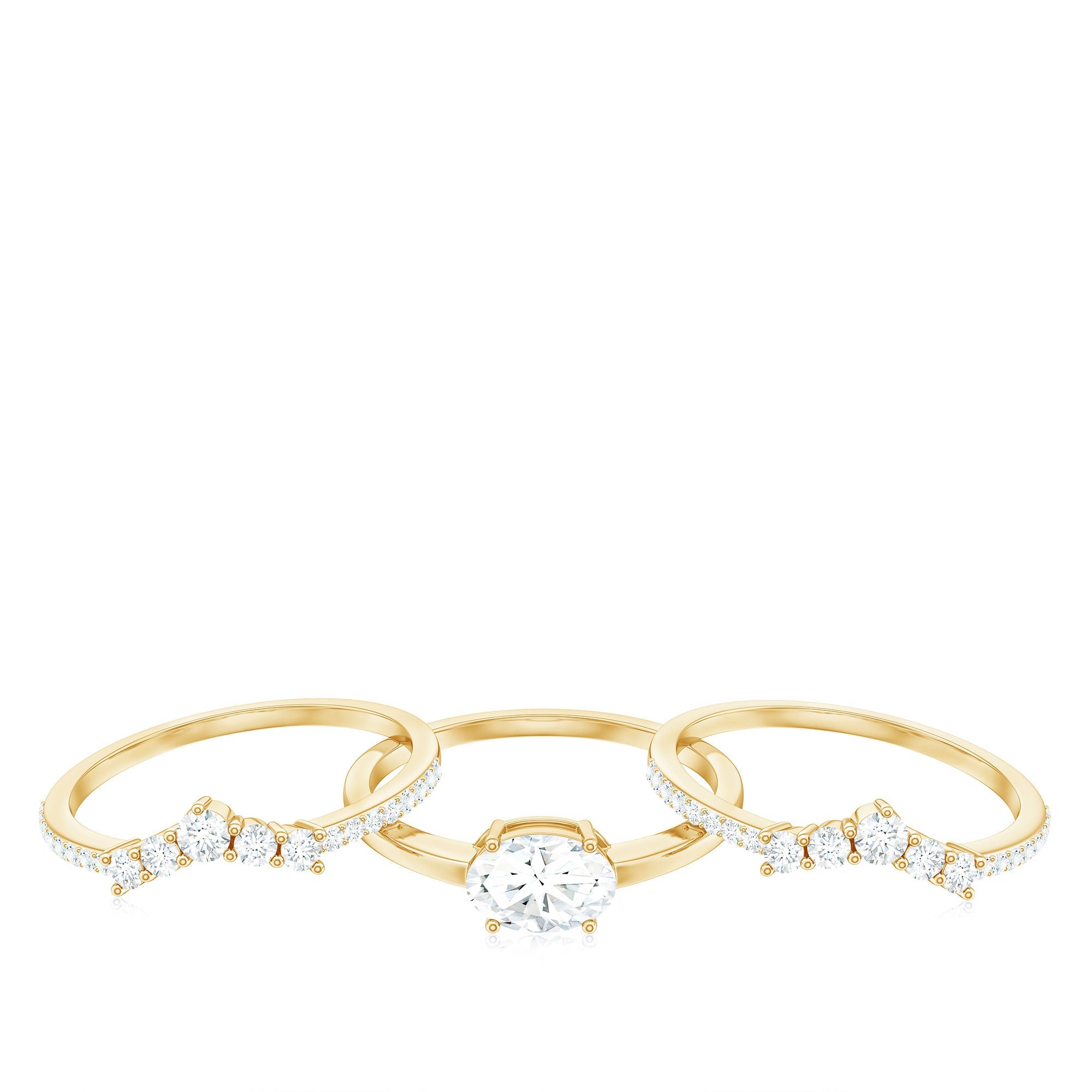 2.25 CT Oval Zircon Trio Wedding Ring Set in Gold